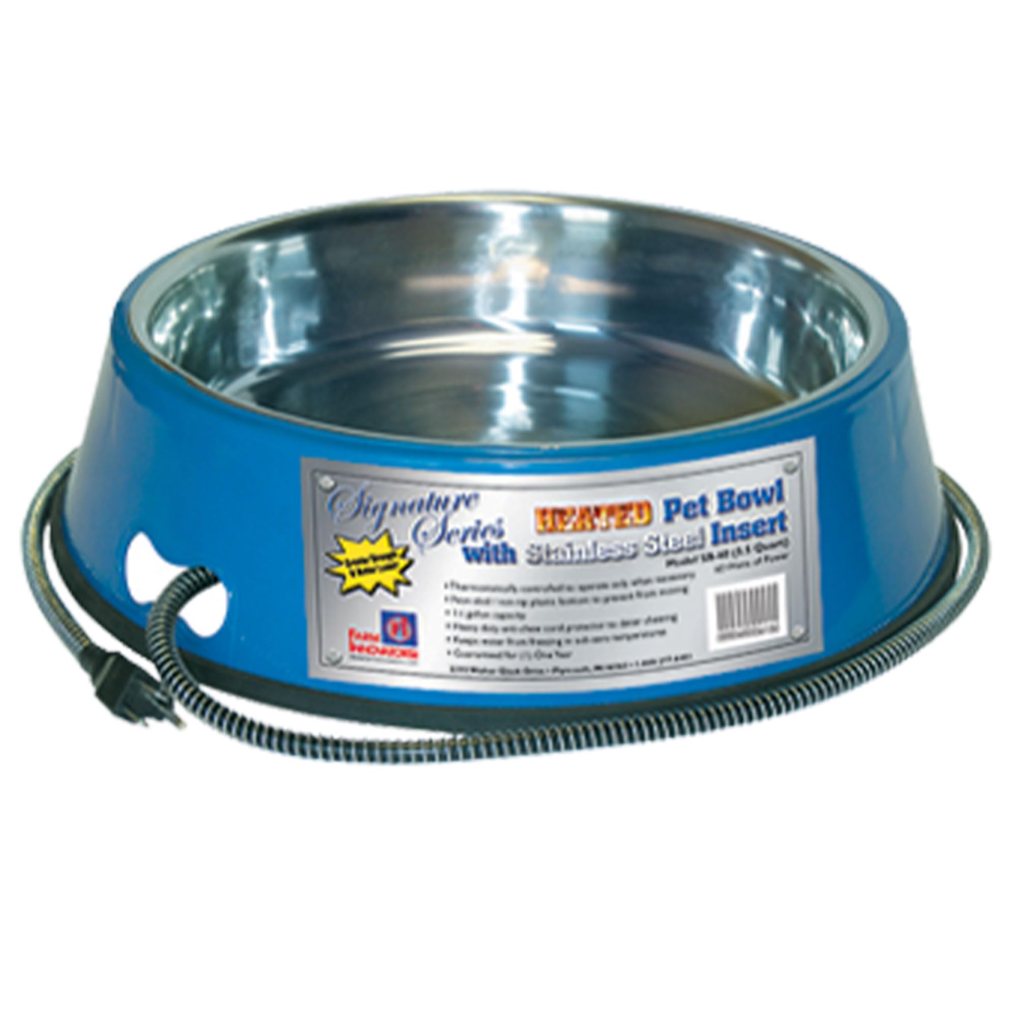 Farm Innovators Signature Series 60 Watt 5.5 Quart Electric Heated Pet Water Bowl With Stainless Steel Insert And Thermostatic C