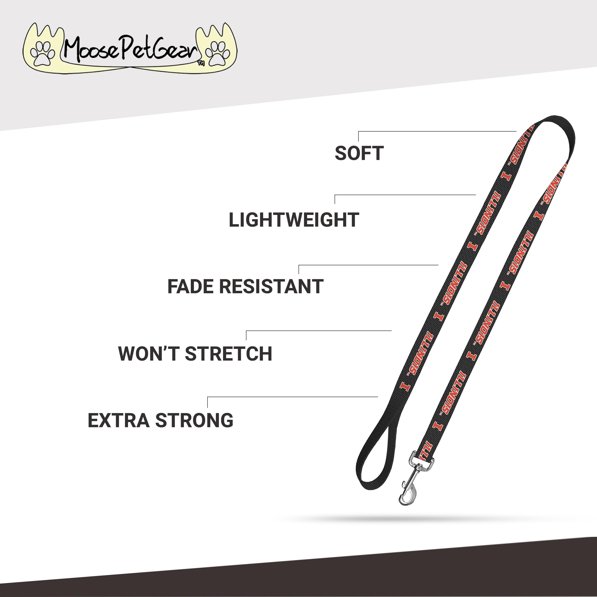 Moose Pet Wear Leash 1' X 4', University Of Illinois - Carbon Fiber