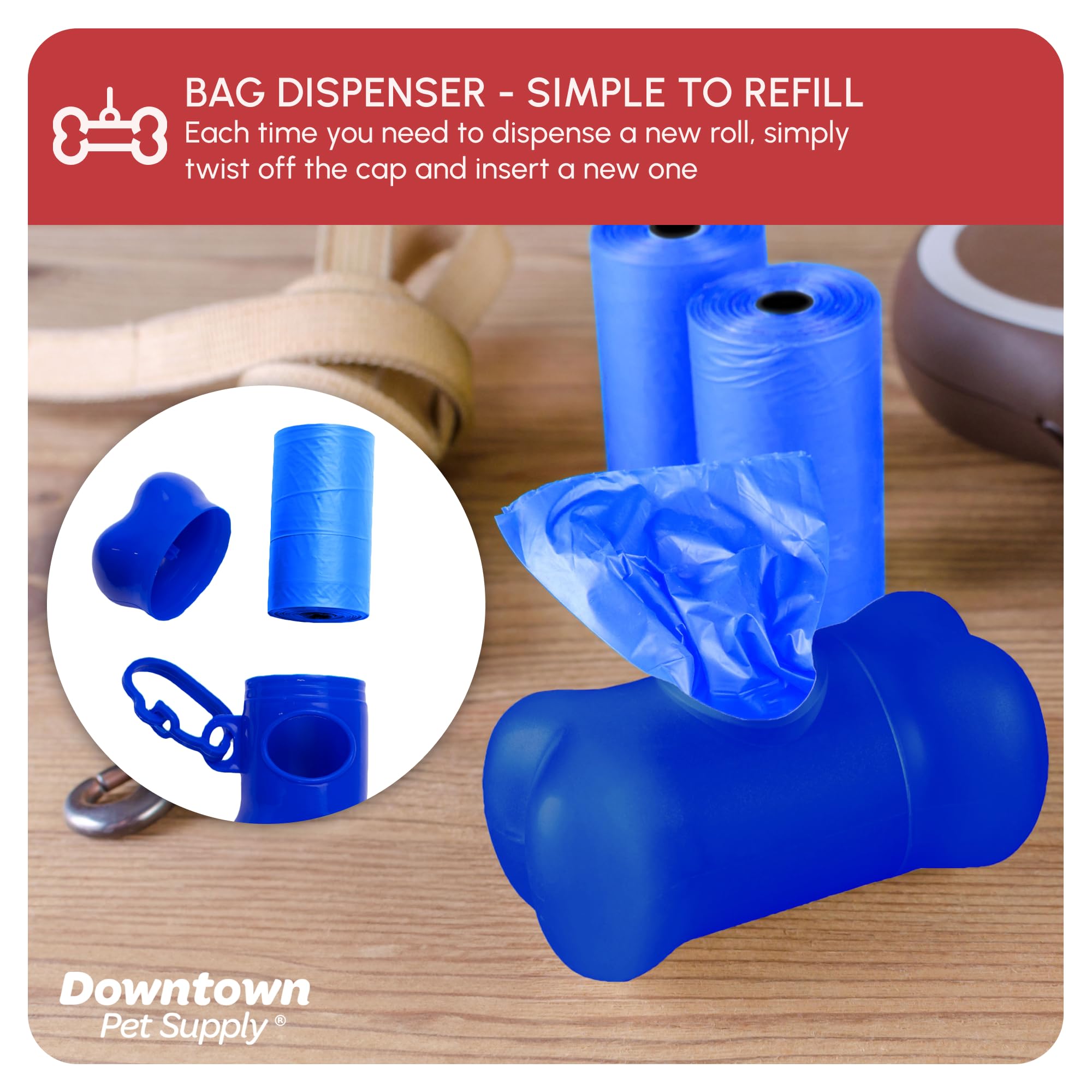 Downtown Pet Supply Dog Poop Bags - Leak-Proof, Unscented, 1000 Ct, Rainbow, Includes 2 Dispensers, Fits Leashes & Harnesses