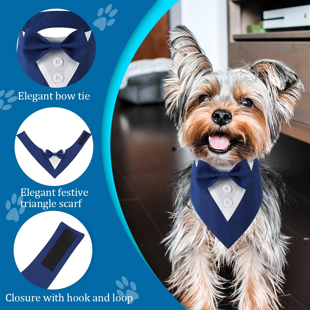Dogtact Wedding Bandana, Formal Tuxedo Adjustable Pet Collar With Bow, Dog Wedding Clothing For Small, Medium And Large, Birthda