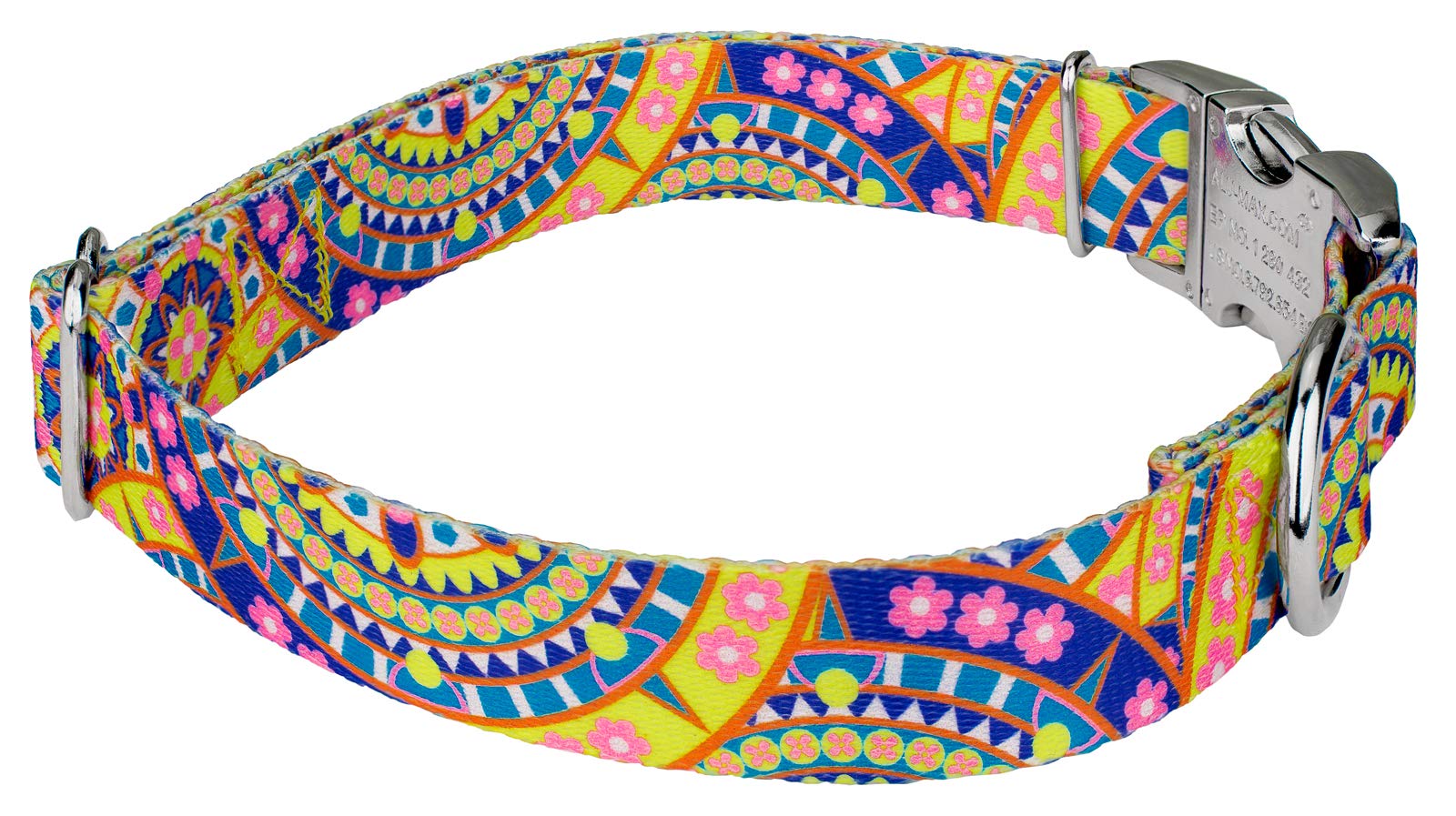Country Brook Petz - Yellow Boho Mandala Premium Dog Collar And Leash Set - Groovy Collection Featuring Far Out Designs (1 Inch,