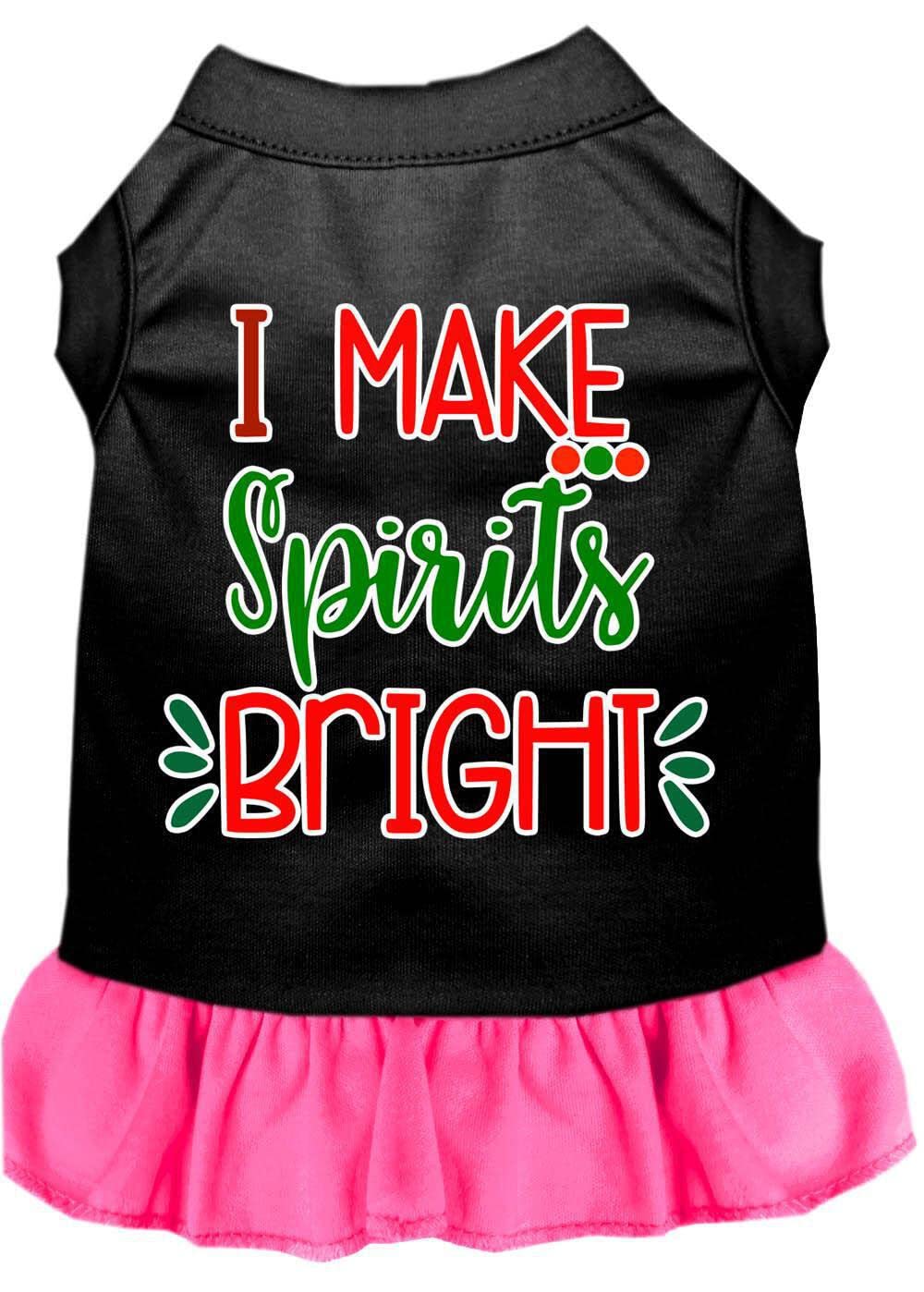 Christmas Pet Dog & Cat Dress Screen Printed, "I Make Spirits Bright" Black W/Bright Pink LG (10-14 lbs.)