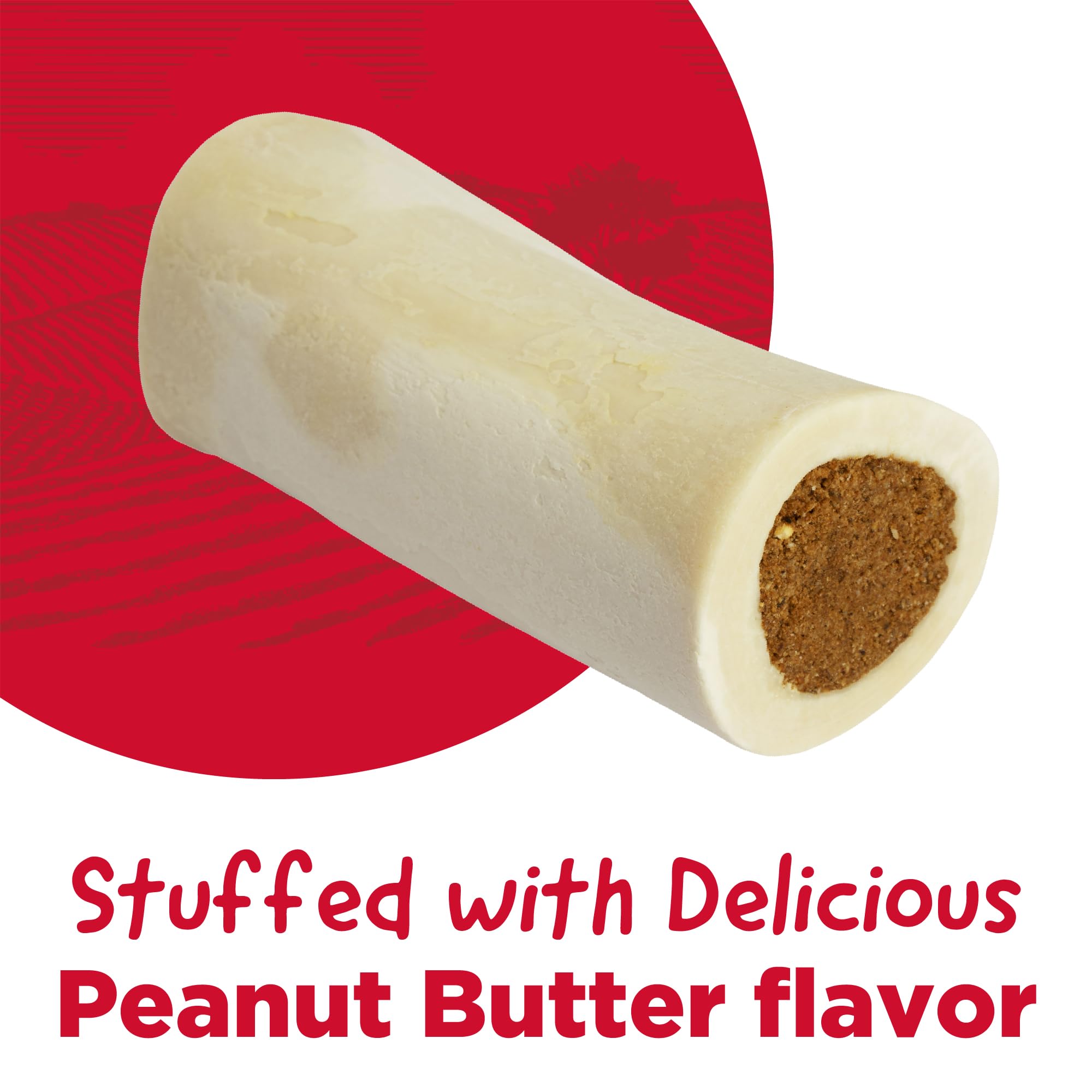 Country Kitchen Stuffed Shin Bone Peanut Butter Flavor Dog Treat, 100% Natural, Long Lasting, 1 Large Bone, 5-6 Inches
