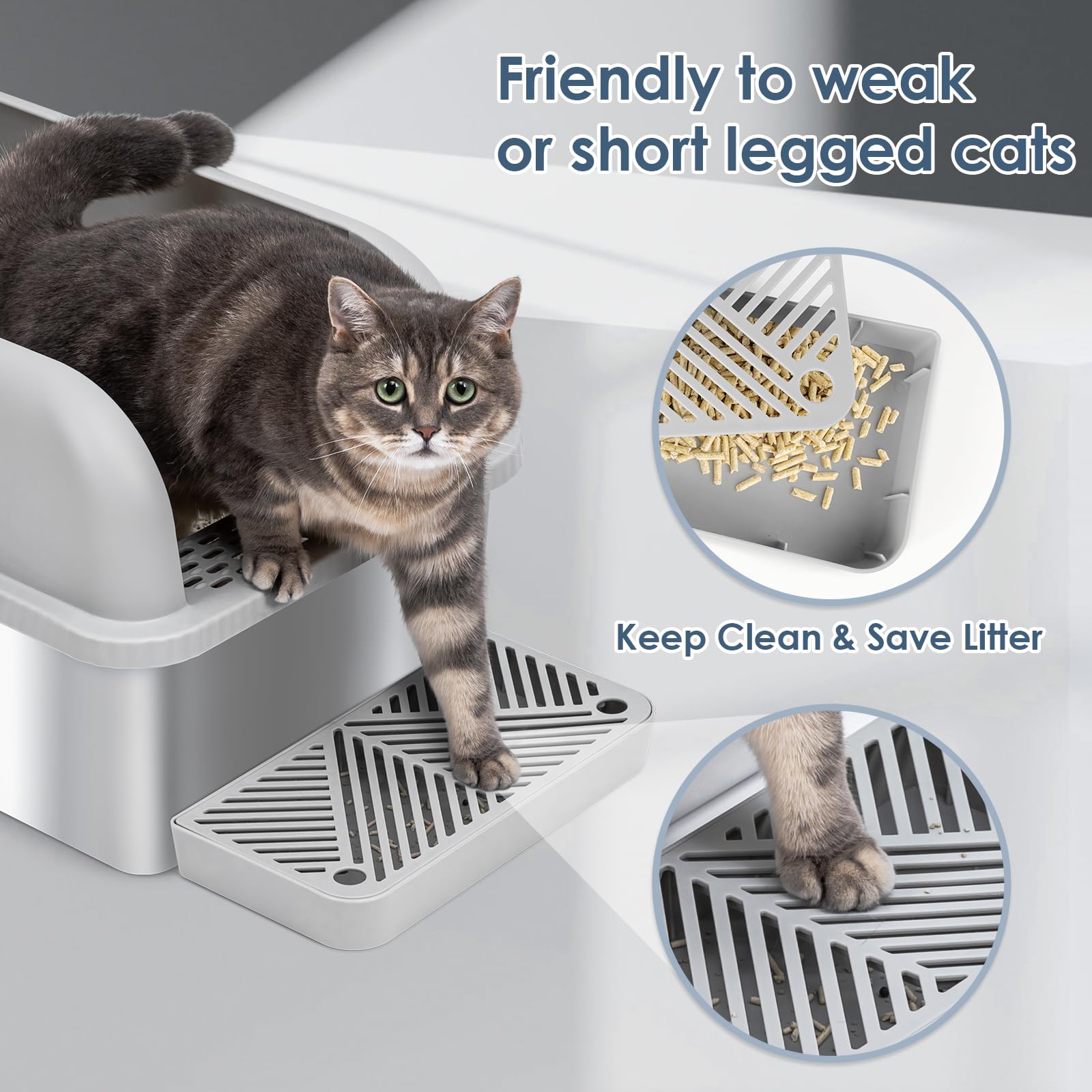 Suzzipaws Extra Large 8" Deep Stainless Steel Cat Litter Box with Lid, Light Grey & Silver, Anti-Leakage, Easy Cleaning, Model CP-MLB01-20