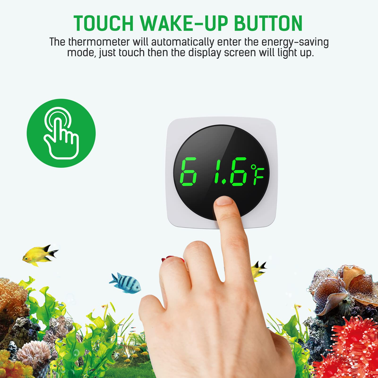 Digital Aquarium Thermometer, Paizoo Led Display Thermometer For Aquarium Fish Tank, High Accurate To ?.9?, Touch & Sleep Mode, Thermometer With Temperature Sensor On The Back For Fish, Turtles