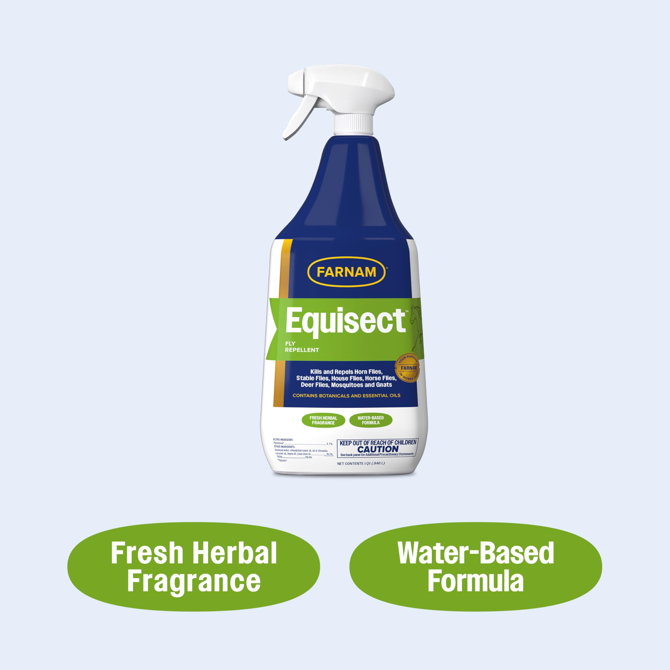 Farnam Equisect Water-Based Botanical Fly Repellent with Herbal Scent for Horses, Dogs and Cats, 32 Ounces