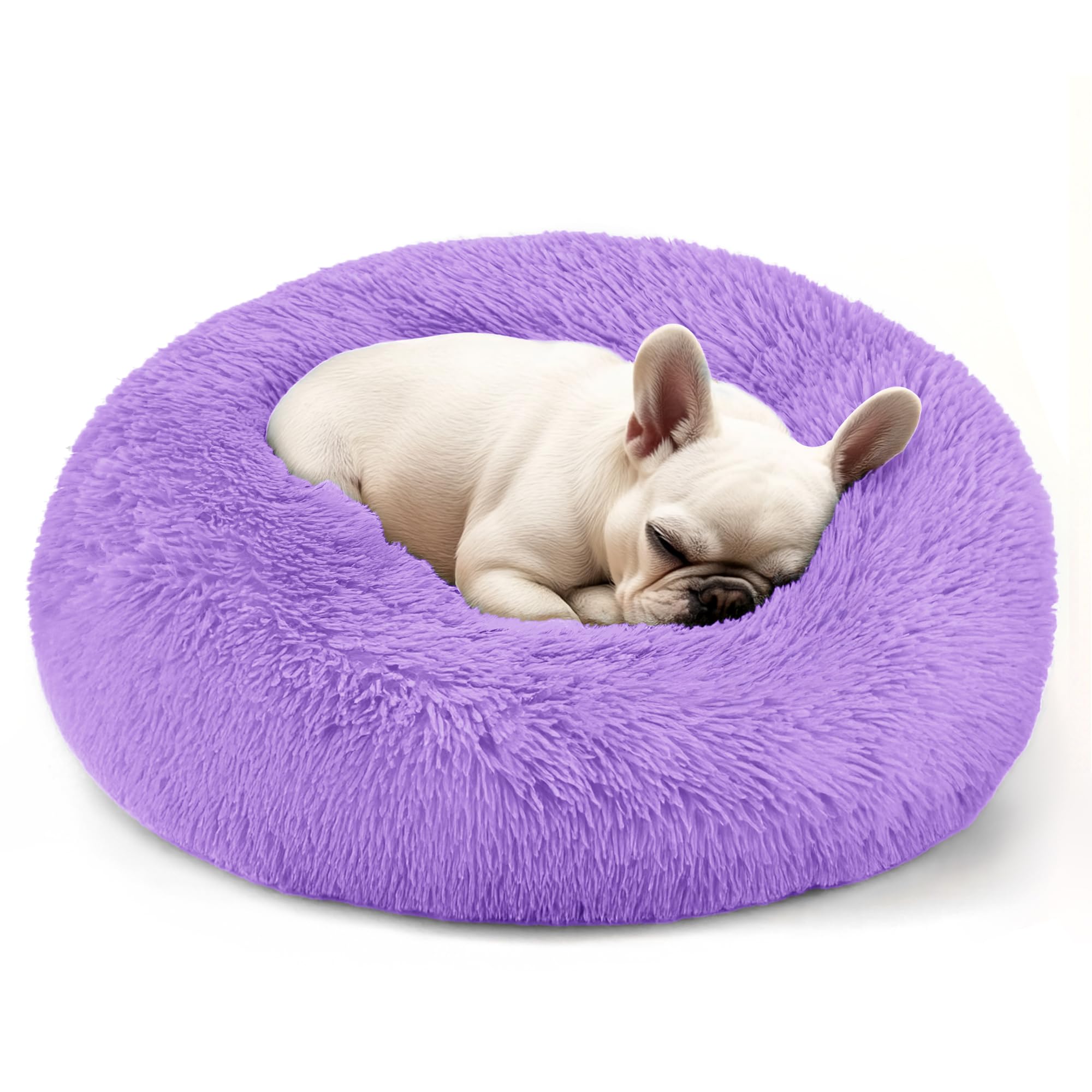 Dogs Bed for Small Dogs, Anti-Anxiety Washable Round Bed (Purple, 24.0 L x 24.0 W x 8.0 Th)