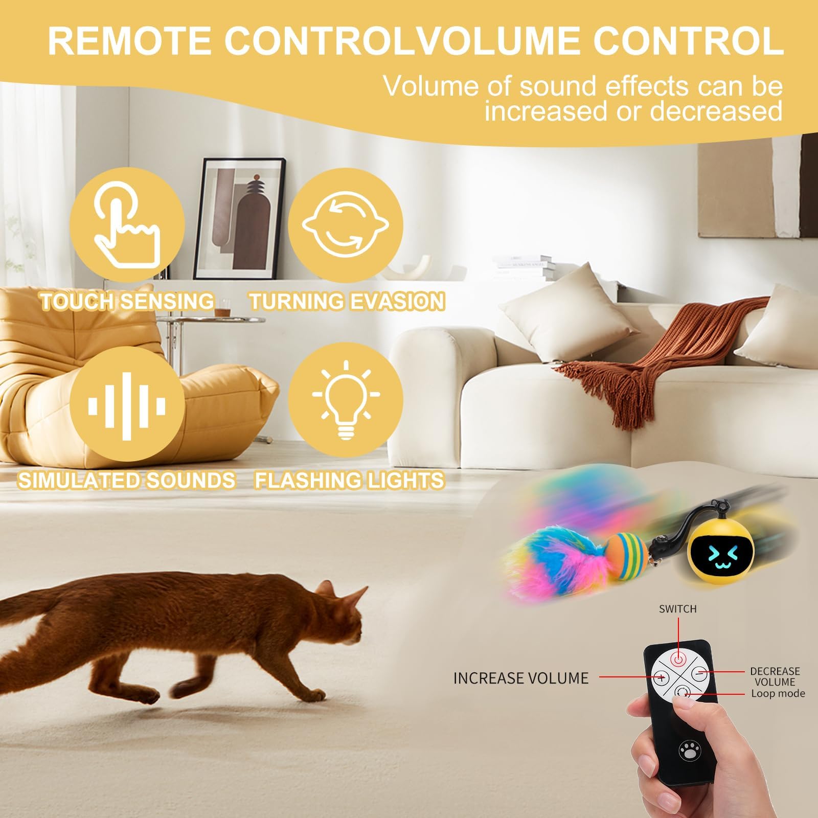 Goldsuccess Electric Interactive Cat Feather Toy Ball For Indoor Cats,Turbo Tail Mouse Chase With Led Remote Control Cat Toy,Ele