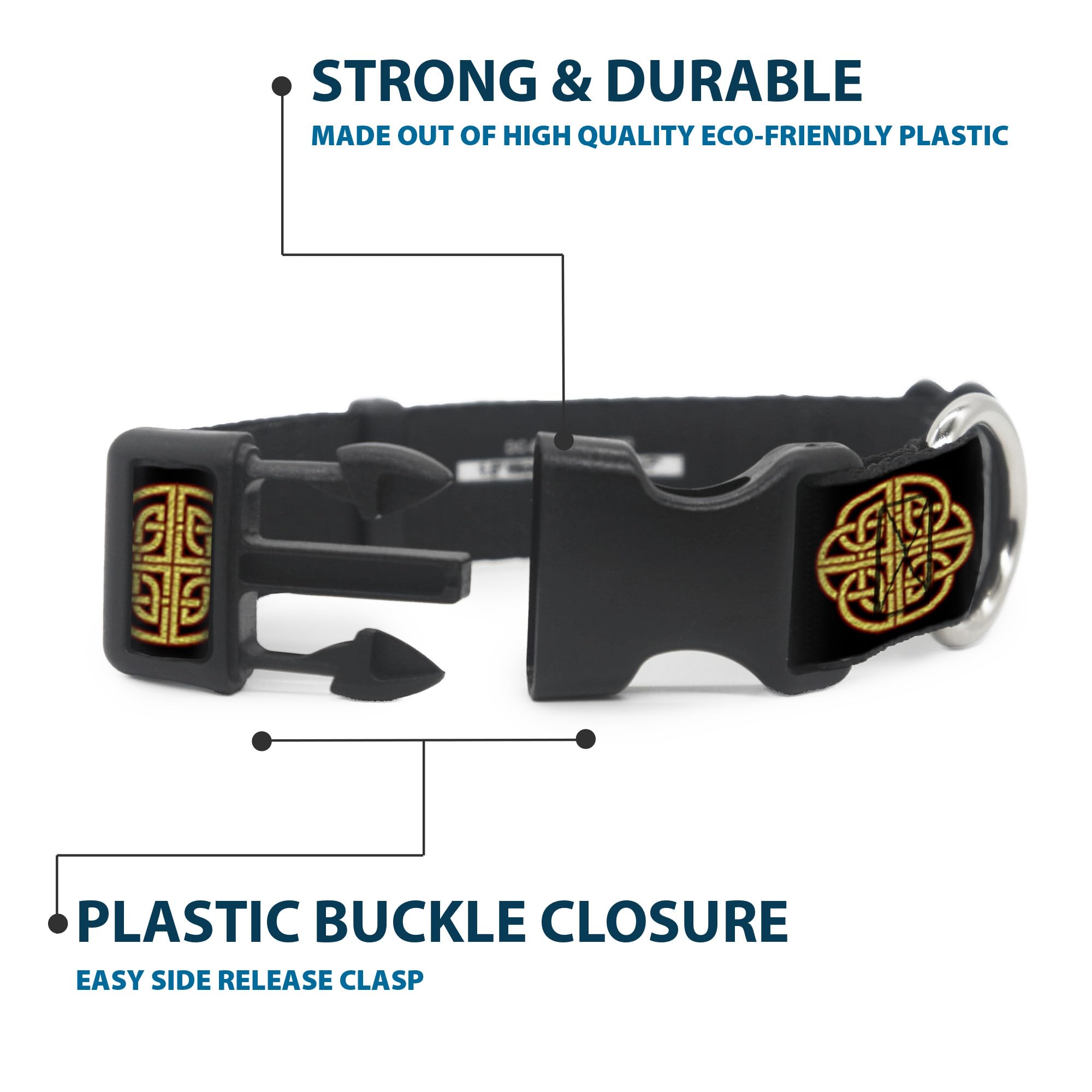 Buckle-Down Plastic Clip Collar - Celtic Knot Black/Burgundy/Gold - 1'' Wide - Fits 11-17'' Neck - Medium