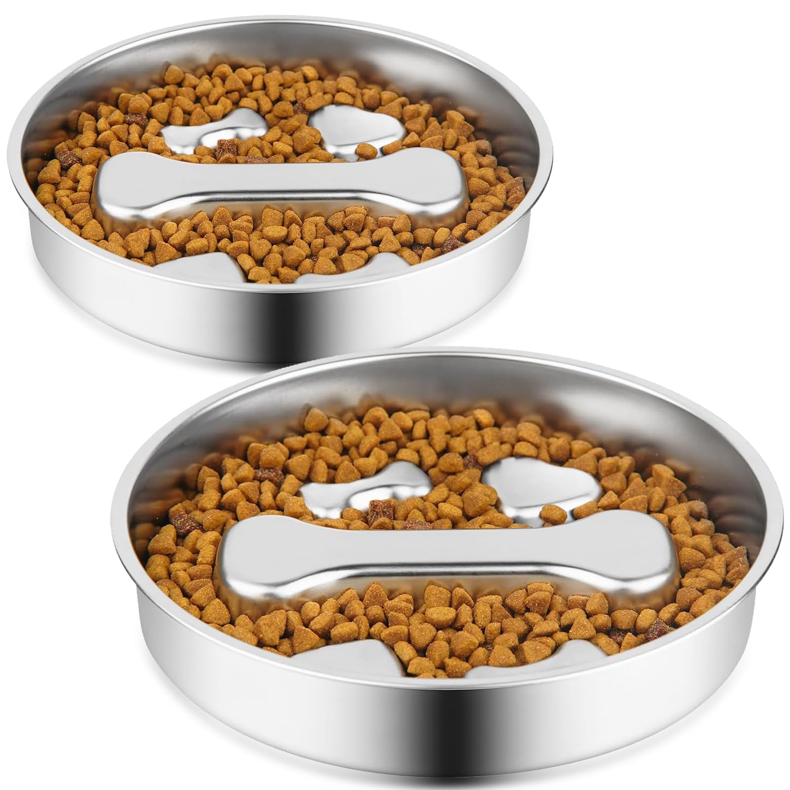 Stainless Steel Slow Feeder Dog Bowls,2 Pcs Slow Food Bowl for Dog & Cat - 2 Cups Capacity,Bone-Shaped Design Pet Food Holder,Me