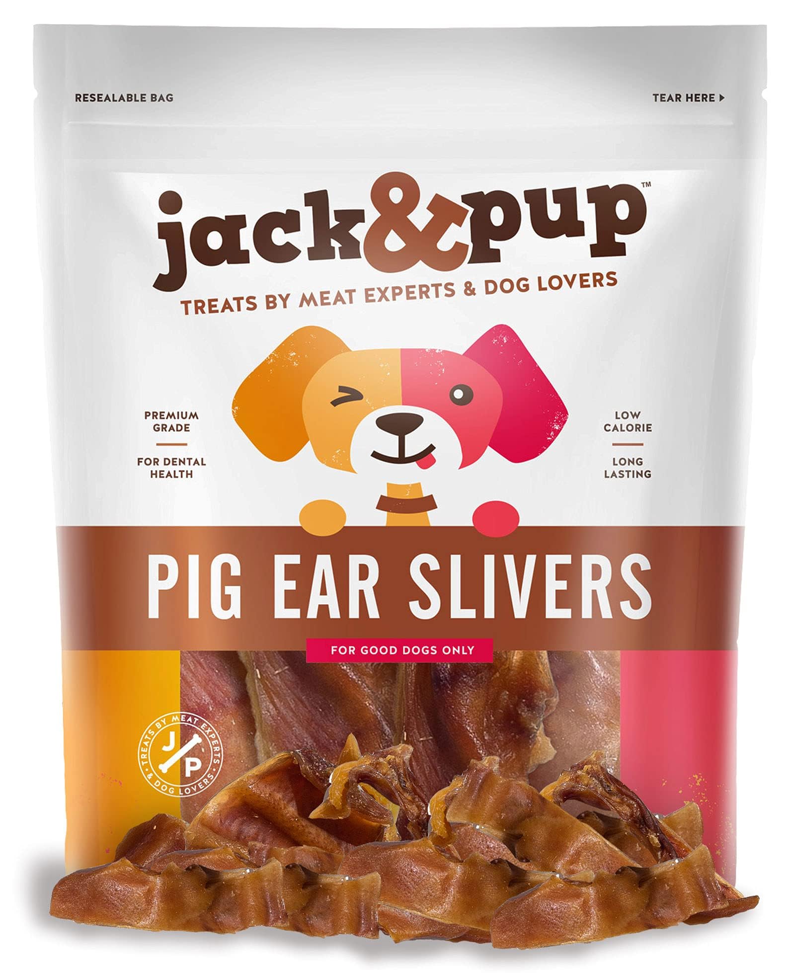 Jack&Pup Prime Extra Thick Whole Pig Ears Odor Free Dog Treats, (8 Pack)  Premium Grade Long Lasting All Natural and Unflavored