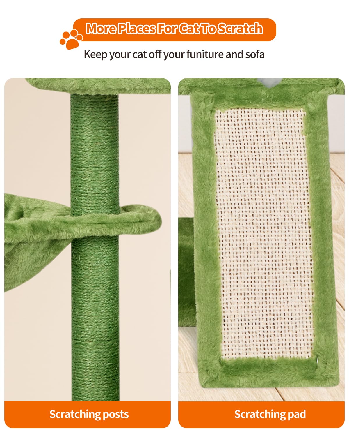 Fish&Nap Cute Cat Tree Kitten Cat Tower For Indoor Cat Condo Sisal Scratching Posts With Jump Platform Cat Furniture Activity Center Play House Green