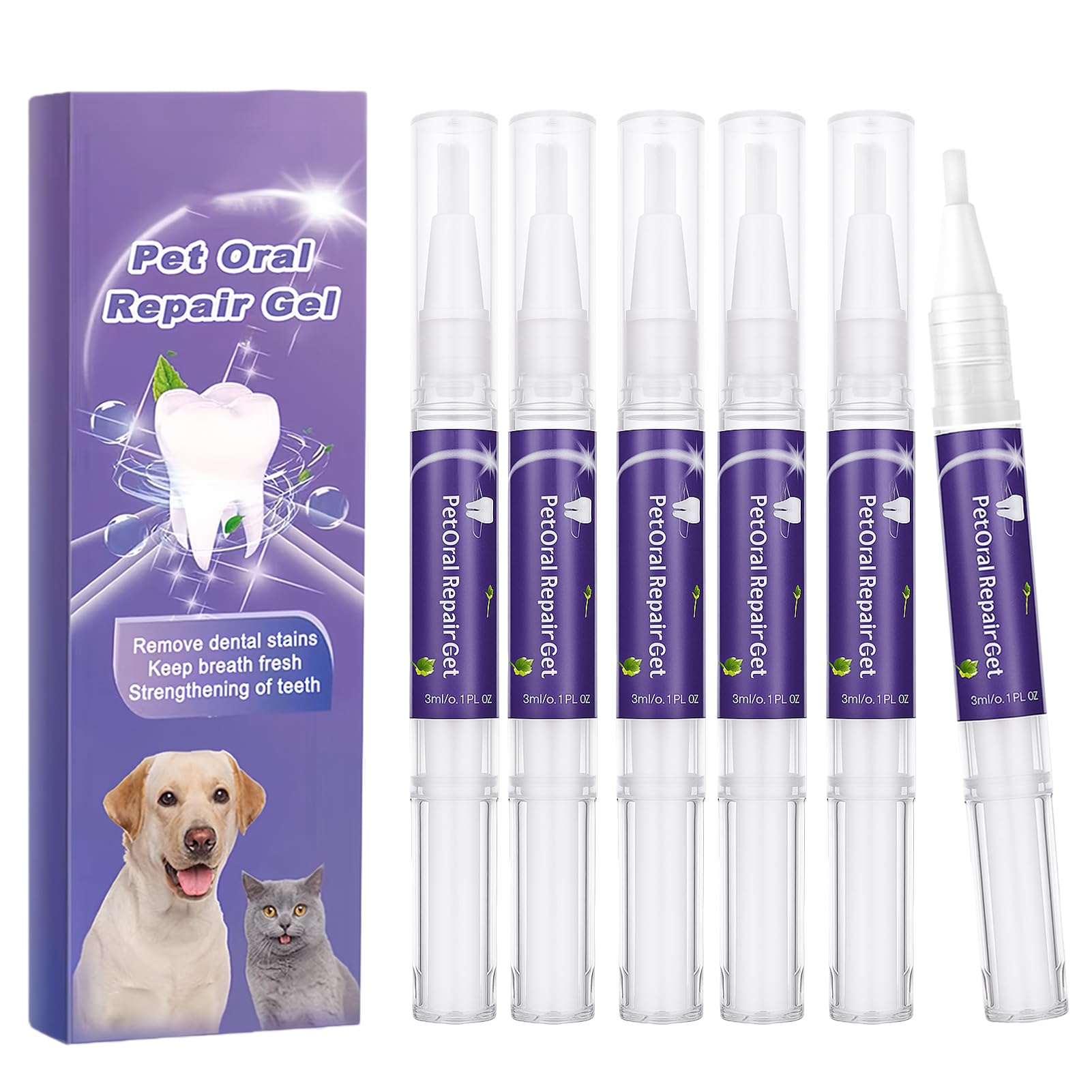 6Pcs Pet Oral Repair Gel for Dog, Pet Teeth Care Gel Cleaner Tooth and Fresher Breath, New Pet Oral Restoration Whitening Gels, 