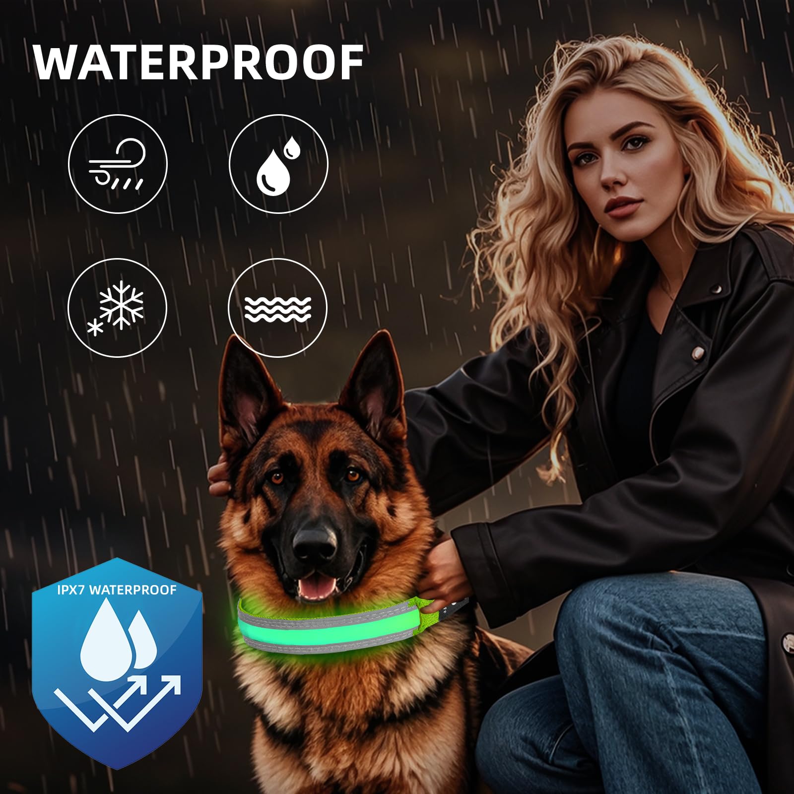 Petisay Led Dog Collar Metal Buckle - Heavy Duty Light Up Collars - Rechargeable Ip68 Waterproof - Lighted Dog Collar For Night
