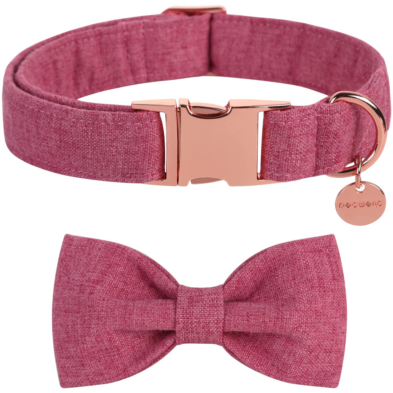 Dogwong Pink Dog Collar With Bow, Soft Cotton Pet Collar Durable Adjustable Puppy Collar For Small Medium Large Dogs