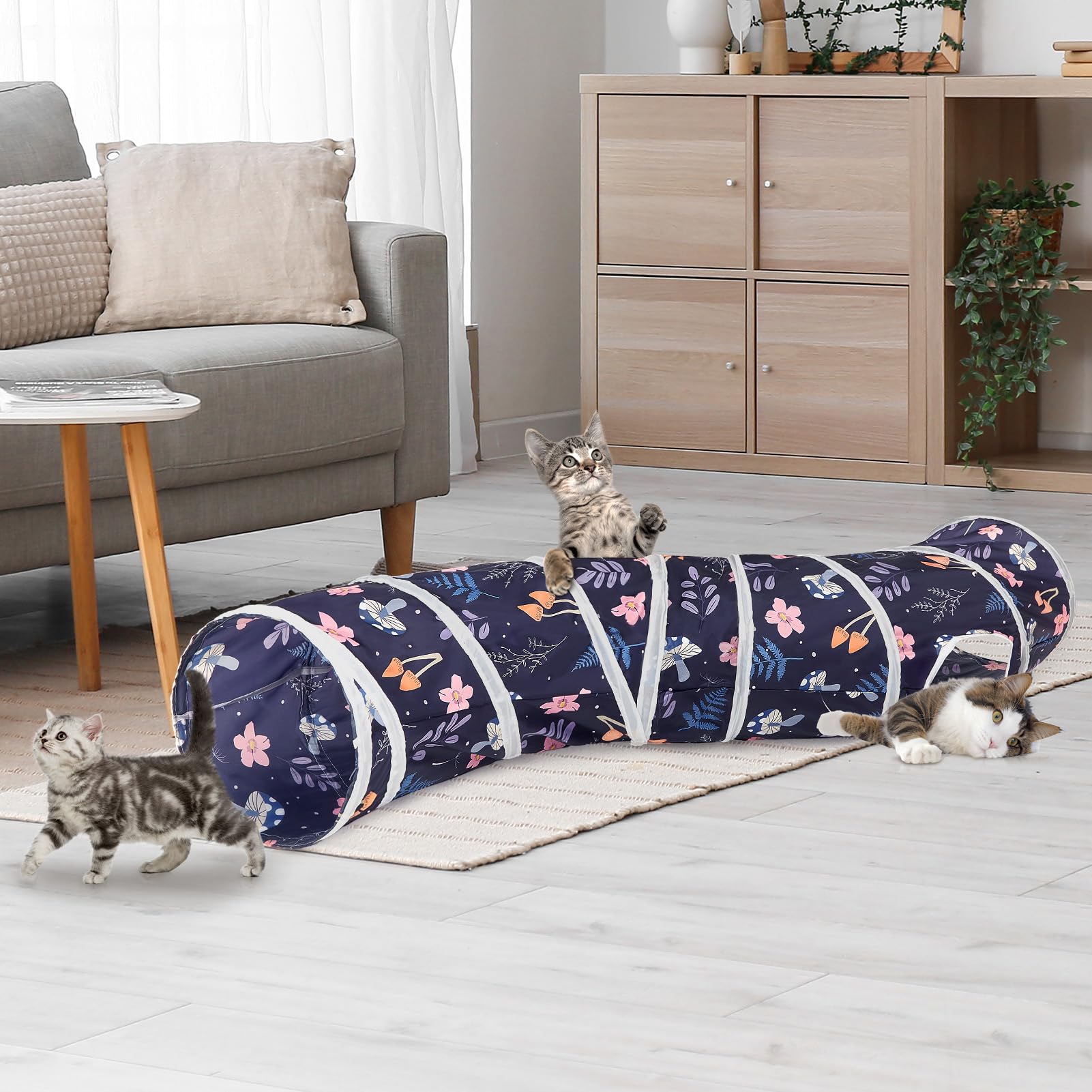 Glittme Cat Tunnel - S-Shape Foldable Cat Tube, Blue Forest, Polyester, Model YB000133