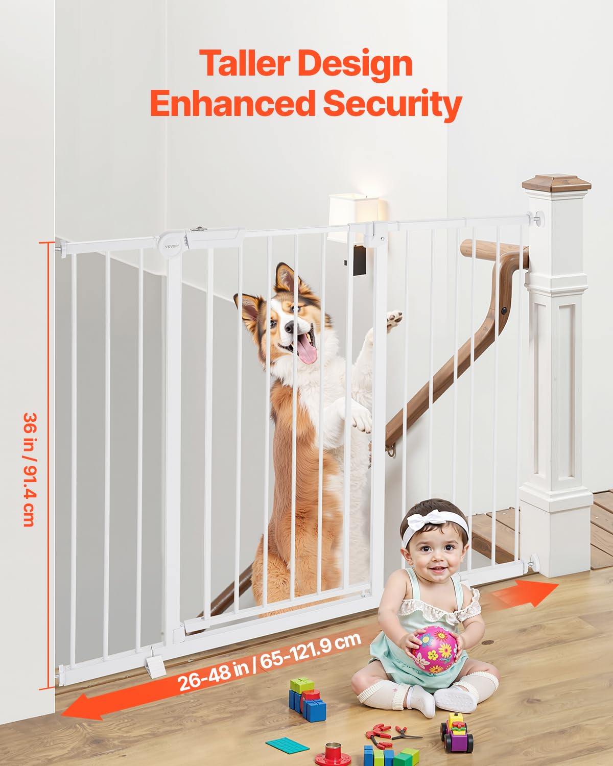 VEVOR Baby Gate, 26-48 Inches Adjustable Width, 36 Inches High Dog Gate, Easy Step Walk Thru, for Child Pet Security, Pressure M