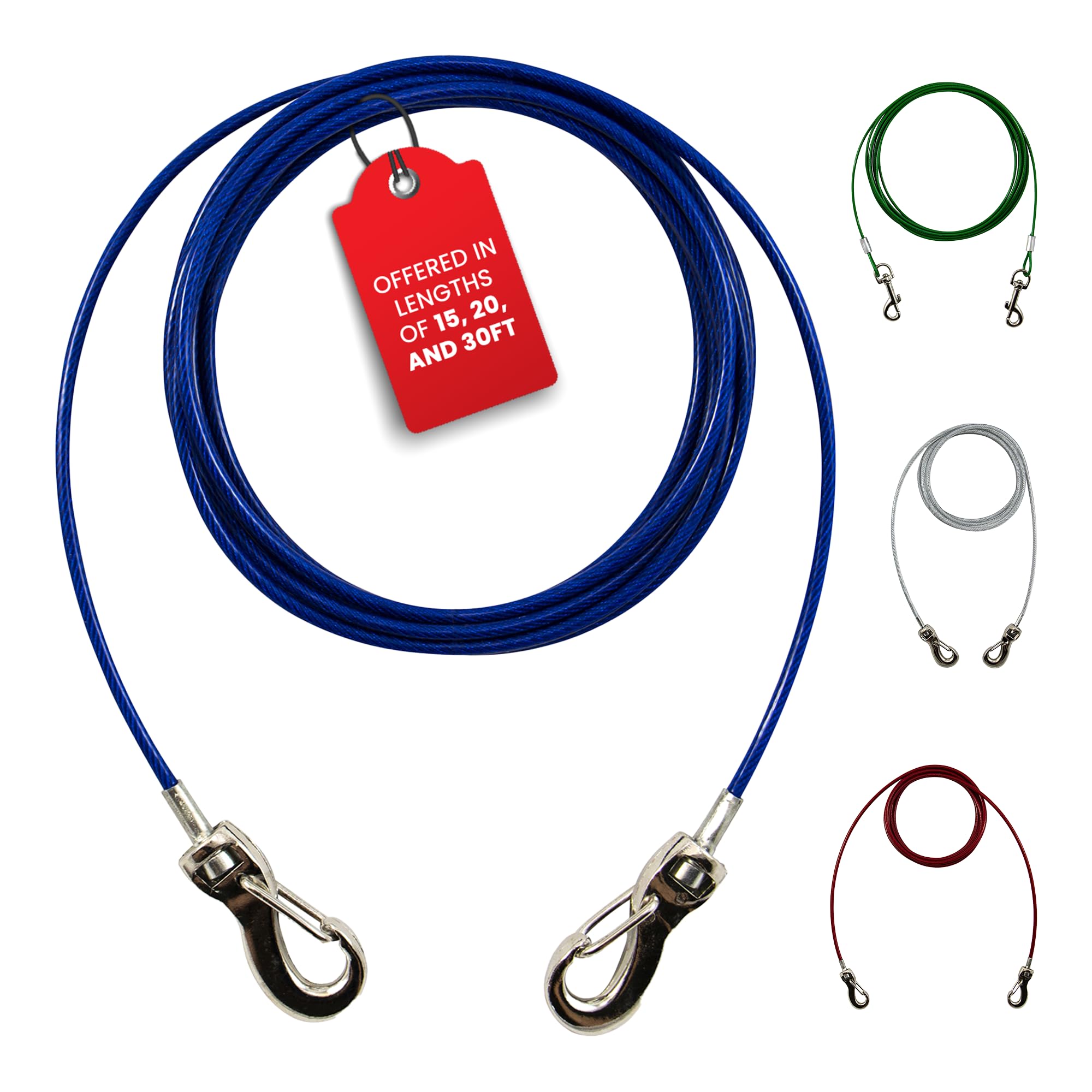Ben-Mor Zinco 15 ft Dog Tie Out Cable for 50 lbs Small Breed Dogs & Pets - Heavy Duty 360 Degree Rotating Double Swivel Cable Co
