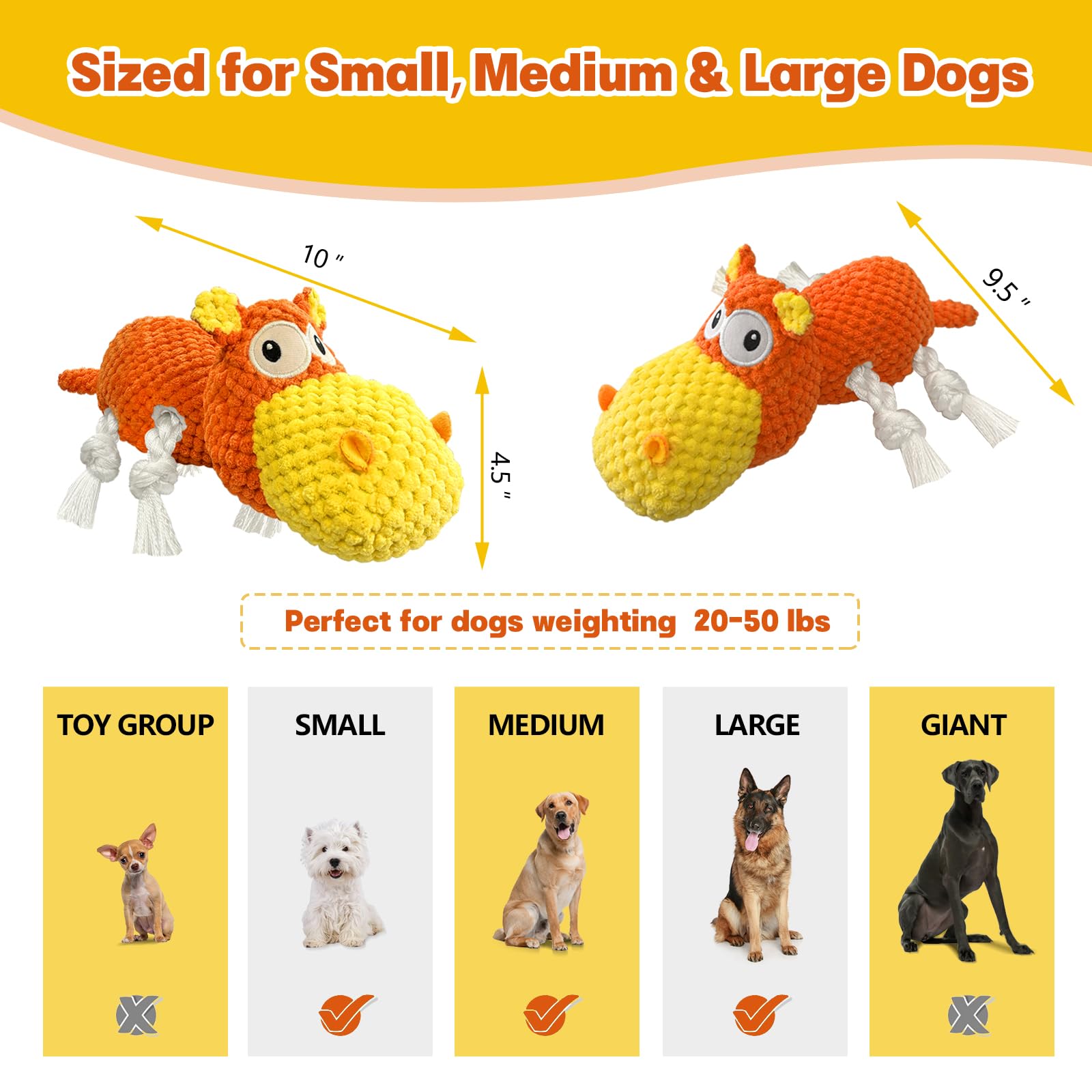 Tooptate Squeaky Dog Toys - Cute Soft Plush Dog Toys For Large, Medium, Small Dogs And Puppies To Keep Them Busy (Orange, Medium