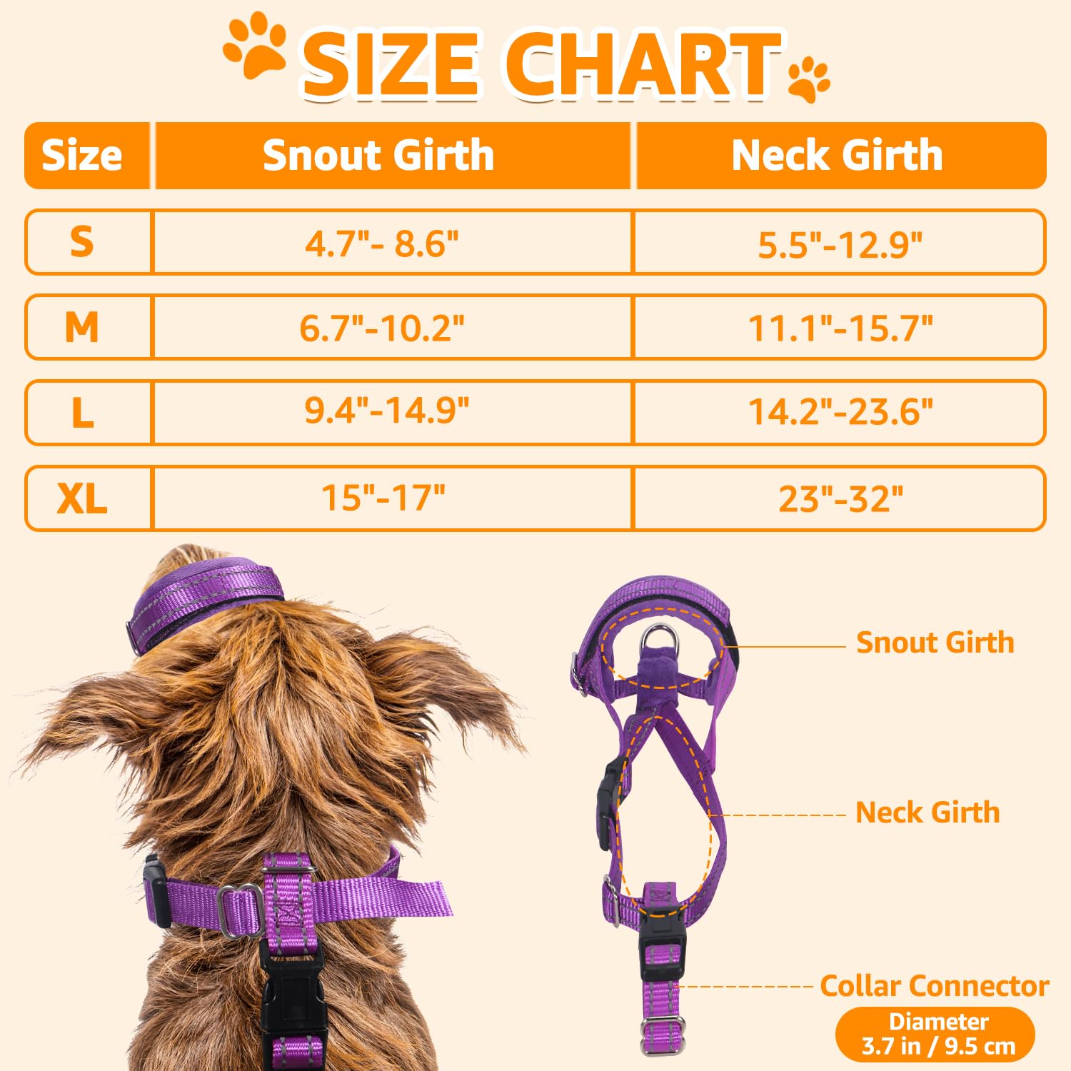 Slowton Soft Dog Muzzle, Adjustable Padded Nylon Muzzle For Large Medium Dogs Anti Chewing Barking Biting, Allow Dog Pant & Drink (Purple, S)