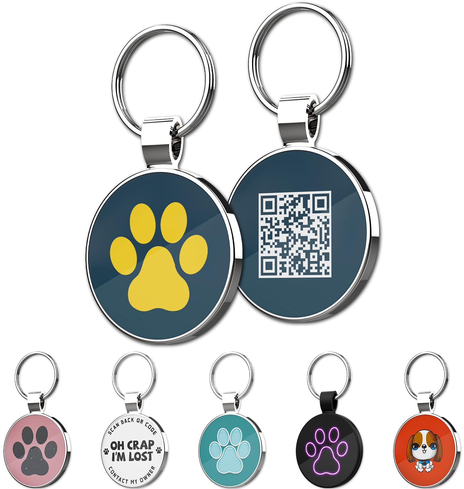 MYLUCKYTAG QR Code Pet ID Tags Dog Tags - Pet Online Profile - Scan QR Receive Instant Pet Location Alert Email