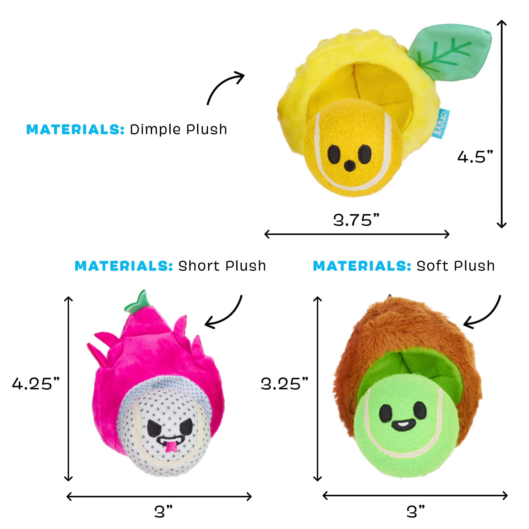 Barkbox Dog Toys - Fruity Cutie Tropical Trio Squeaker Ball Interactive Chew Toys - Durable & Tough Tennis Balls, Training, Exer
