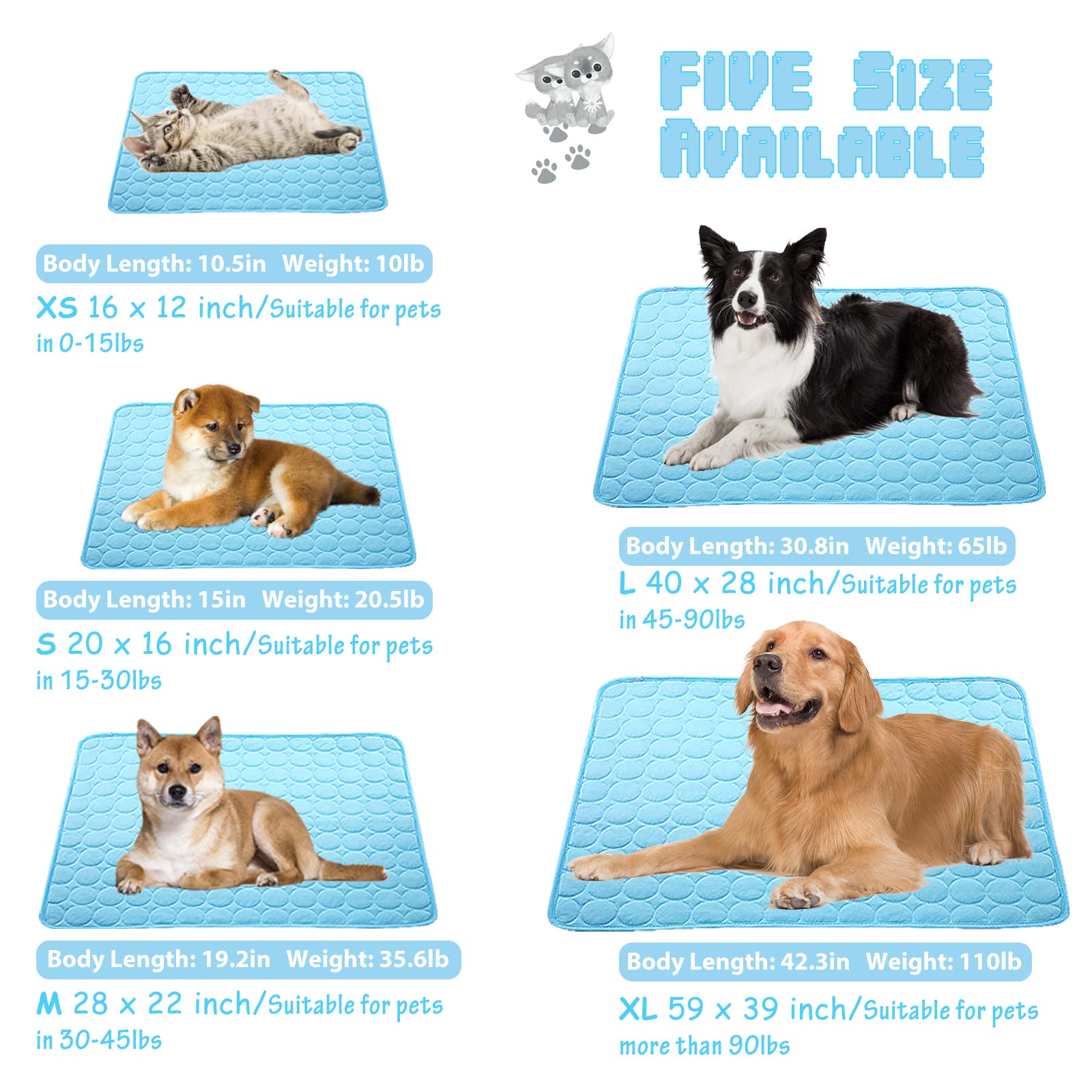 Meilimiyu Washable Dog Cooling Mat Ice Silk Cooling Mat For Dogs Pet Self Cooling Pad Blanket Dog Cooling Pad For Indoor & Outdoor Car Seats (Blue, 59X39 In)