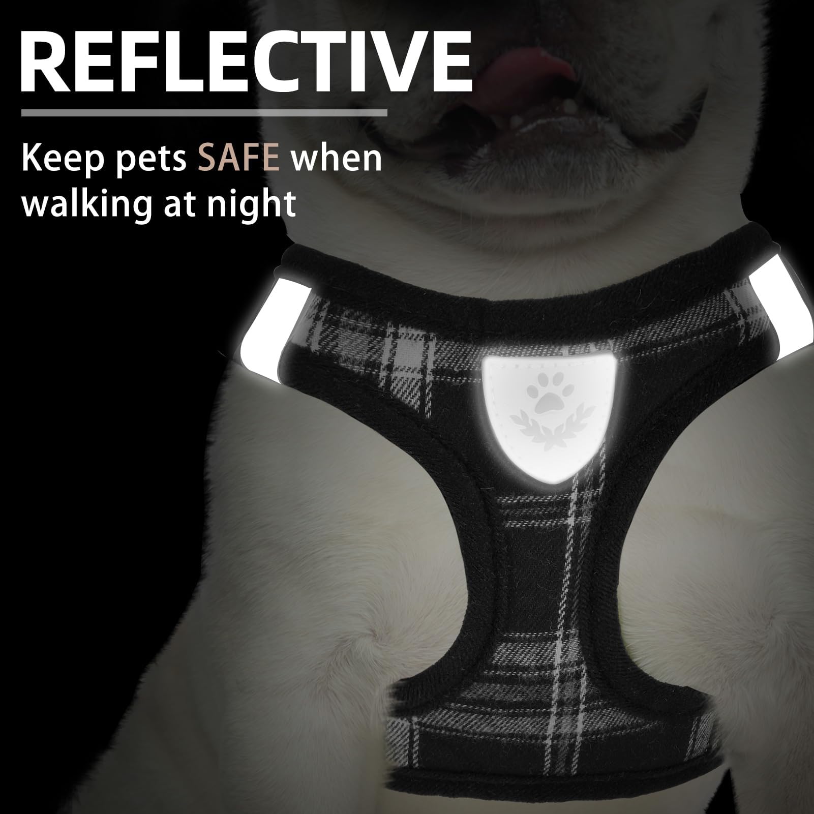 Pupteck Adjustable Dog Harness Collar And Leash Set Step In No Pull Pet Harness For Small Medium Dogs Puppy And Cats Outdoor Walking Running, Soft Mesh Padded Reflective Vest Harnesses, Black Xxs