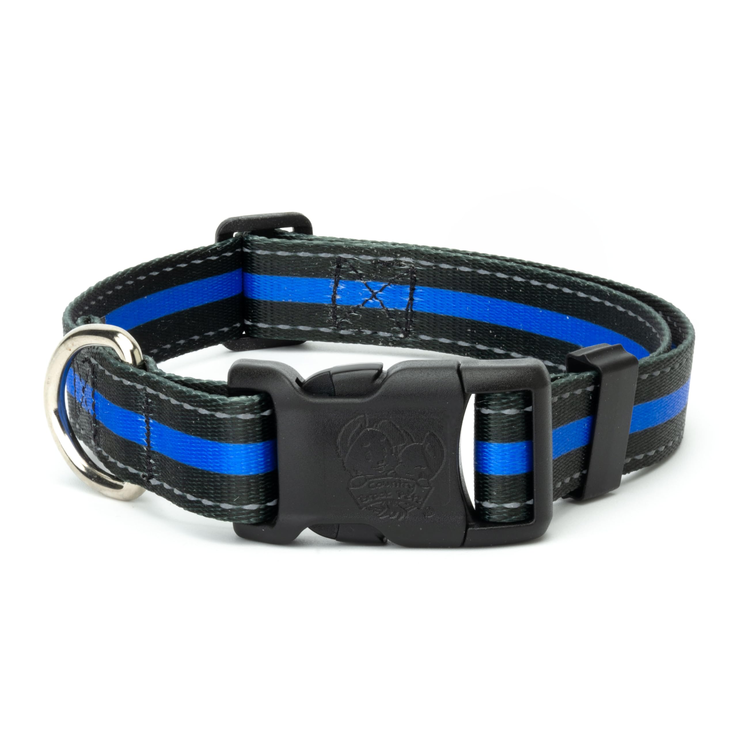 Country Brook Petz - Deluxe Thin Blue Line Reflective Dog Collar - Collection Featuring Night Safe Designs (1 Inch, Medium)