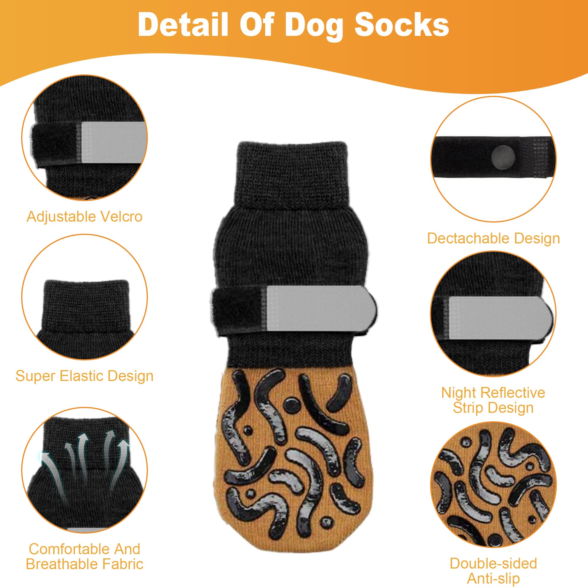 Double Side Non Slip Dog Socks to Prevent Licking Paws, Dog Shoes for Winter Cold Hot Pavement Dog Booties, Night Reflection Paw