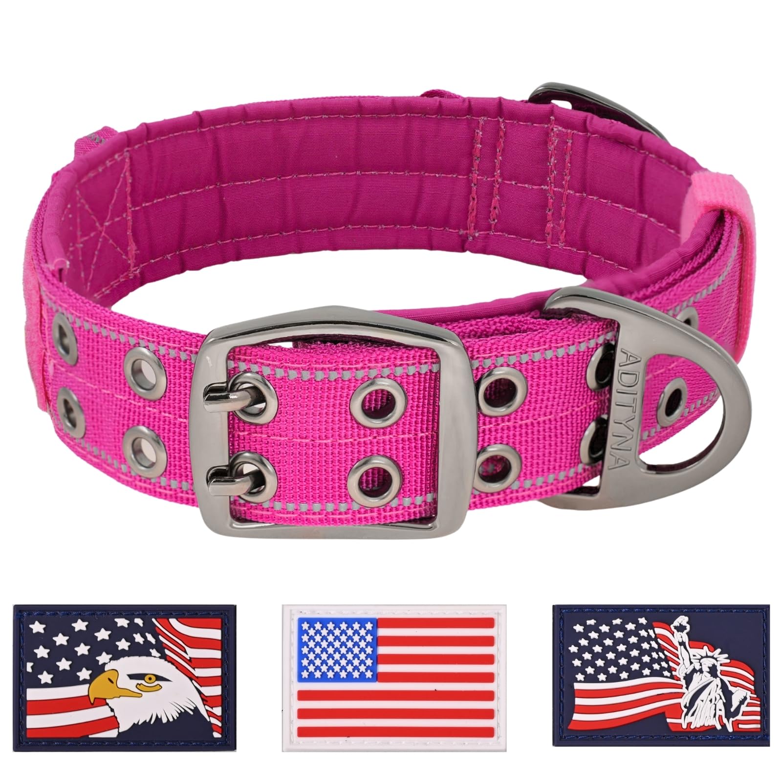 Adityna Heavy Duty Dog Collar For Medium Dogs - Reflective Magenta Collar With Handle For Training, And Walking - Wide, Thick, T