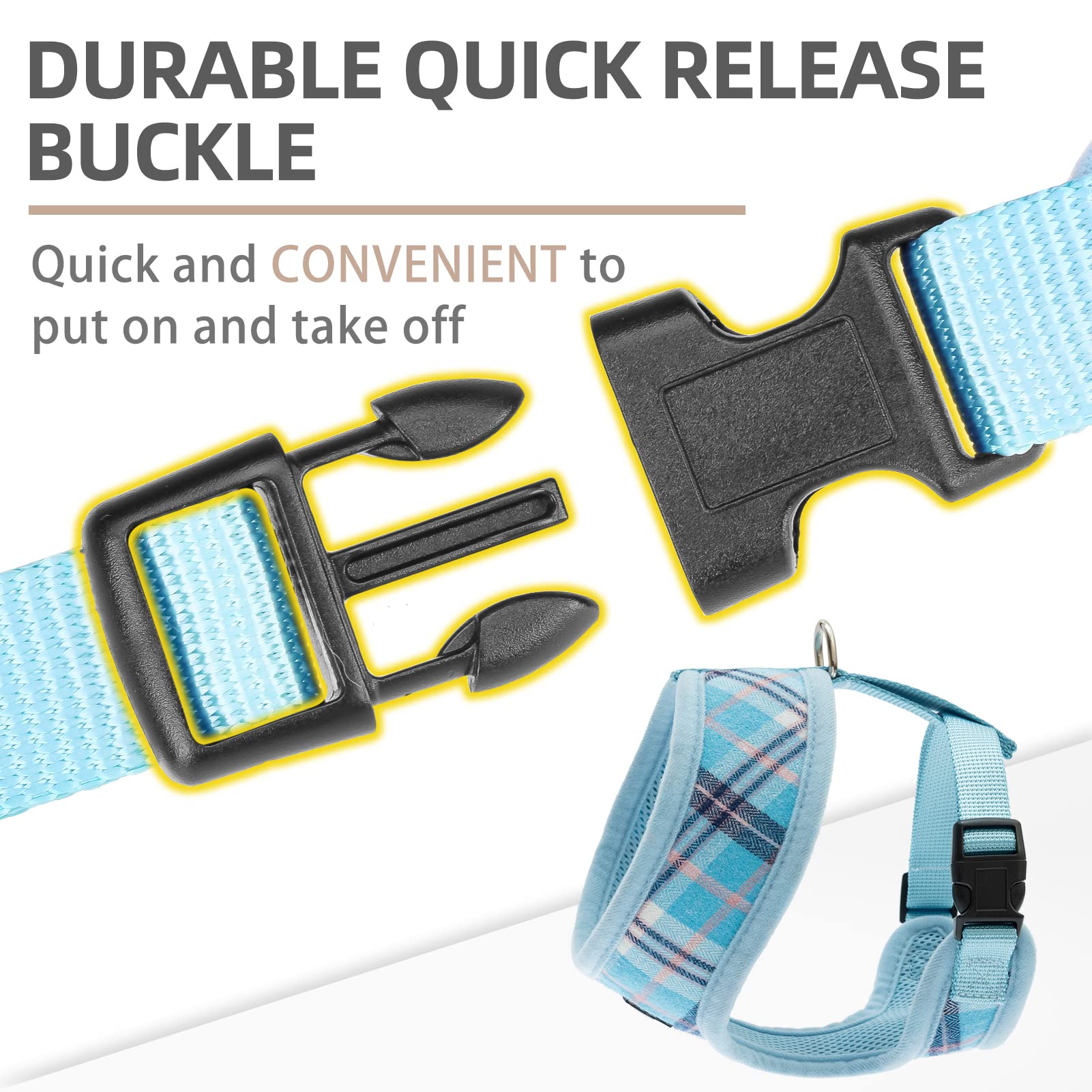 Pupteck Soft Mesh Dog Harness And Leash Set Pet Puppy Cat Comfort Padded Vest No Pull Harnesses, Light Blue, S
