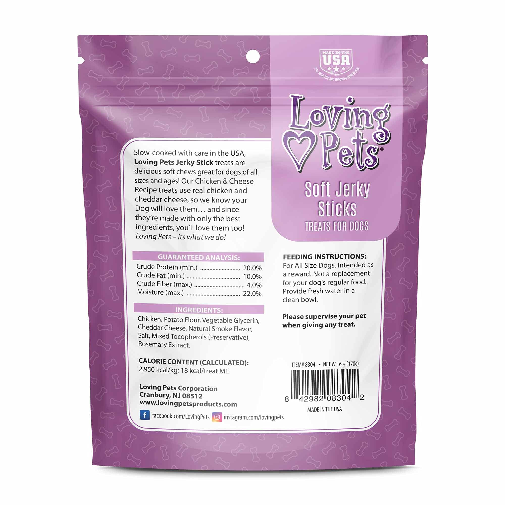 Loving Pets - Soft Chew Jerky (Stick-Shaped, Chicken & Cheese Recipe) USA Made Dog Treats