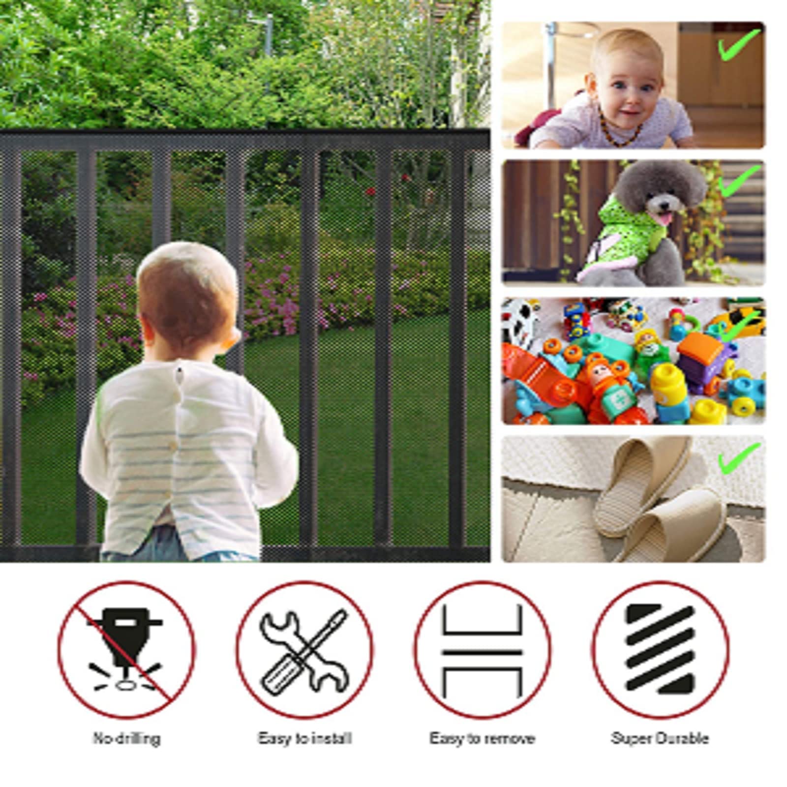 Child Safety Net, Durable Banister Guard For Baby Safety Stairs Railing Balcony Cribs, Banister Stair Mesh Baby Proofing, Easy To Install Stair Netting For Kids, Pets, Toys - (10Ft Lx3Ft H) Black