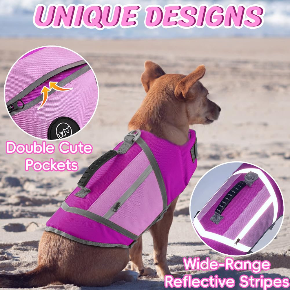 Emust Dog Life Vests For Boating, Water-Resistant Dog Swimming Vest With Rescue Handle, Comfortable Fit Pet Life Jacket Medium W
