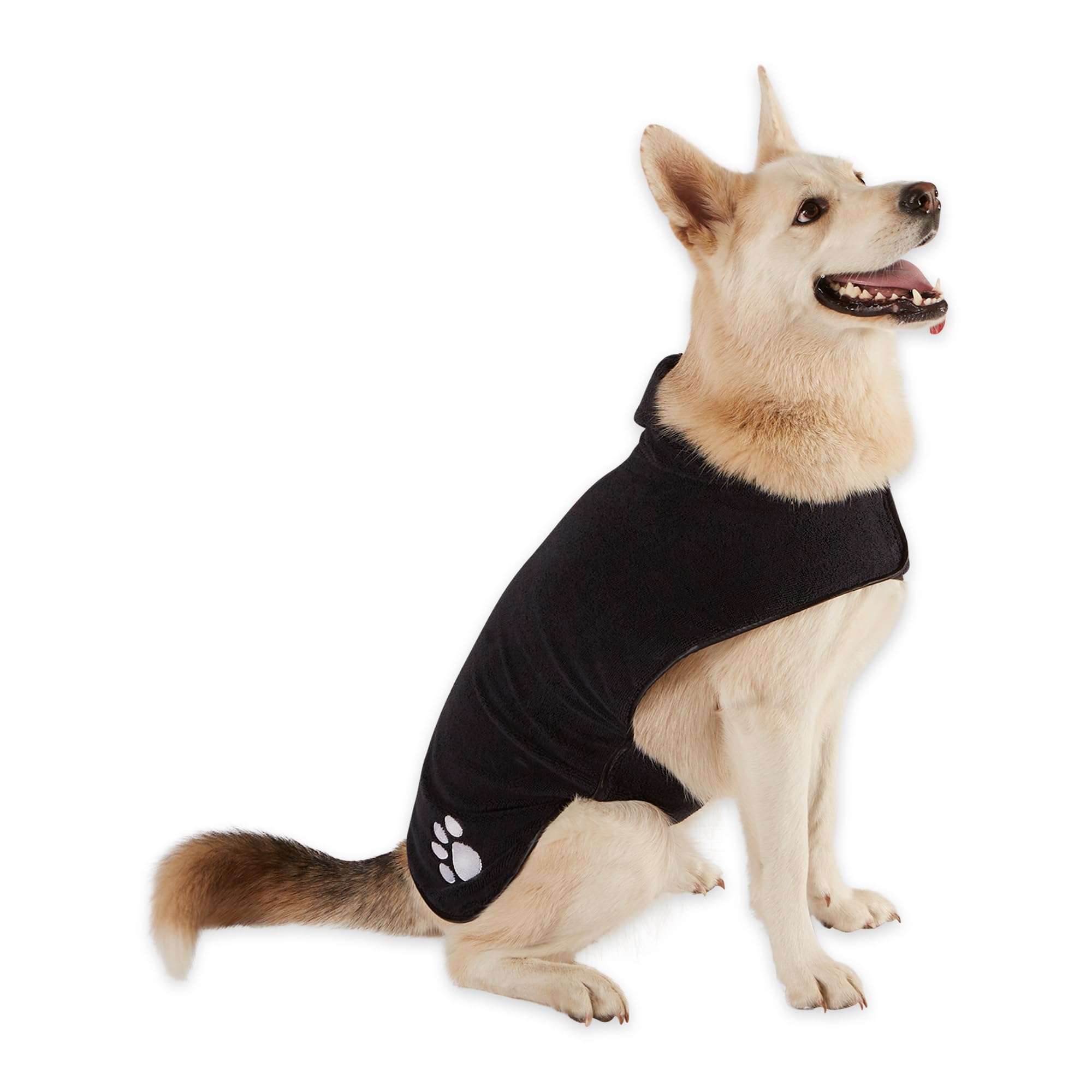 Bone Dry Pet Robe Collection Embroidered Absorbent Microfiber Bath Robe With Adjustable Closure, For Dogs & Cats, Large, Black