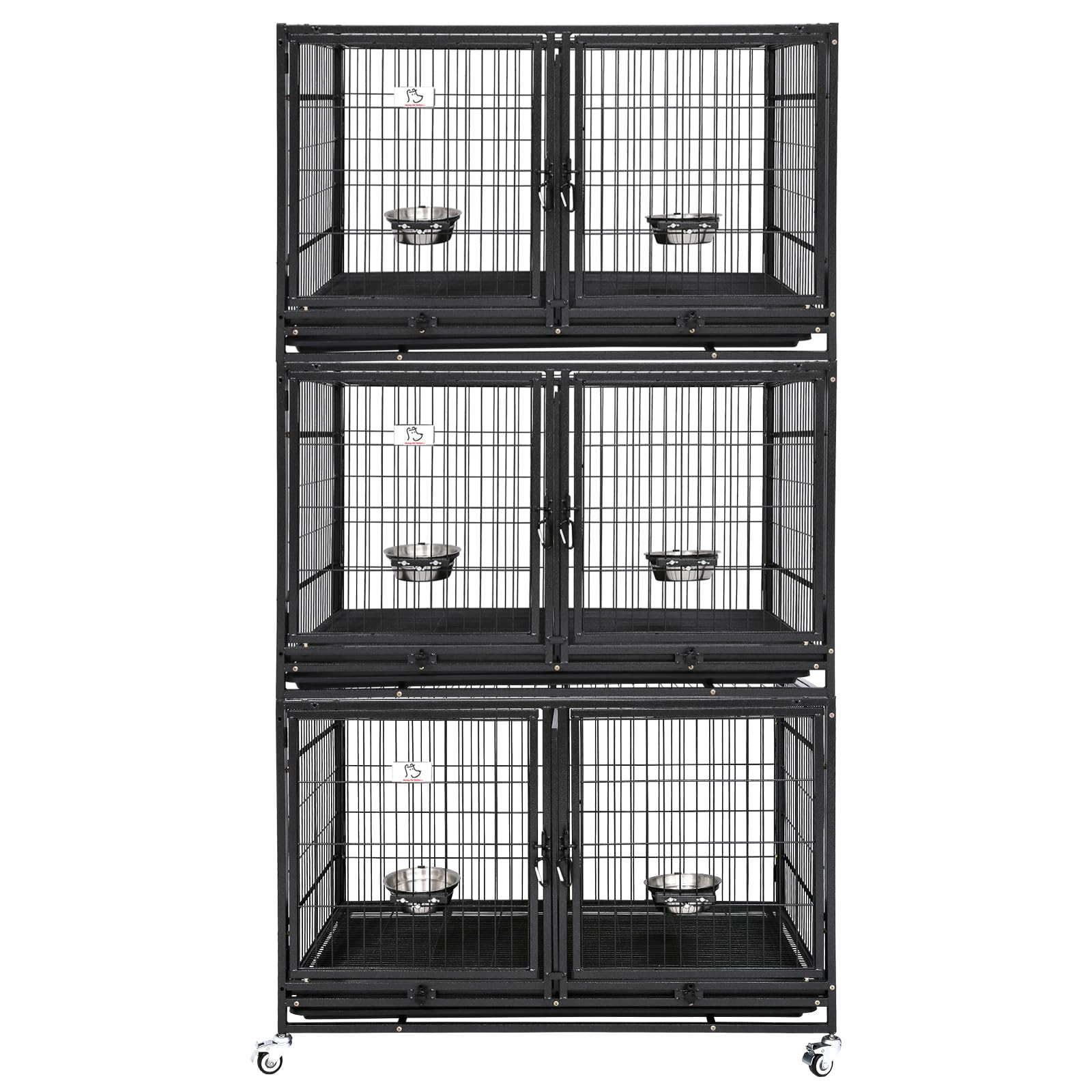 Homey Pet 43 inch Dog Crate 3 Floor Stackable Heavy Duty Dog Kennel Dog Grooming cage with Feeding Doors and Divider, Additional