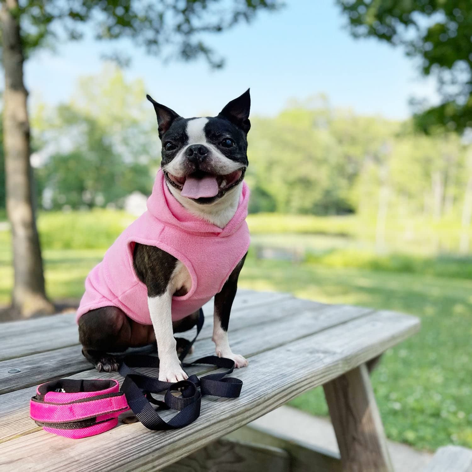 Gooby Fleece Vest Hoodie Dog Sweater - Pink, X-Large - Warm Pullover Dog Hoodie With O-Ring Leash - Winter Hooded Small Dog Sweater - Dog Clothes For Small Dogs Boy Or Girl, And Medium Dogs