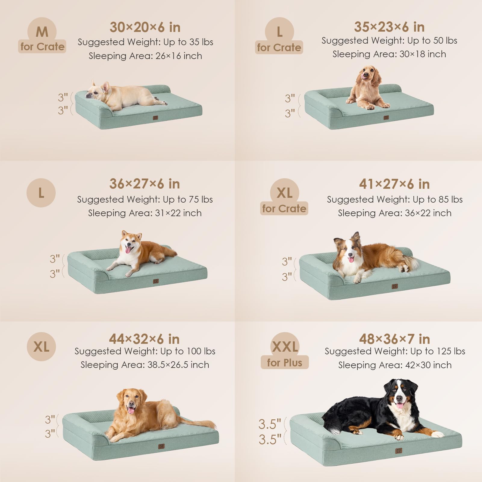 Eheyciga Memory Foam Orthopedic Xxl Dog Bed, Washable Dog Bed With Waterproof Lining Removable Cover, Extra Large Giant Dog Bed Sofa With Nonskid Bottom Pet Couch Bed, 48X36 Inches, Greyish Green