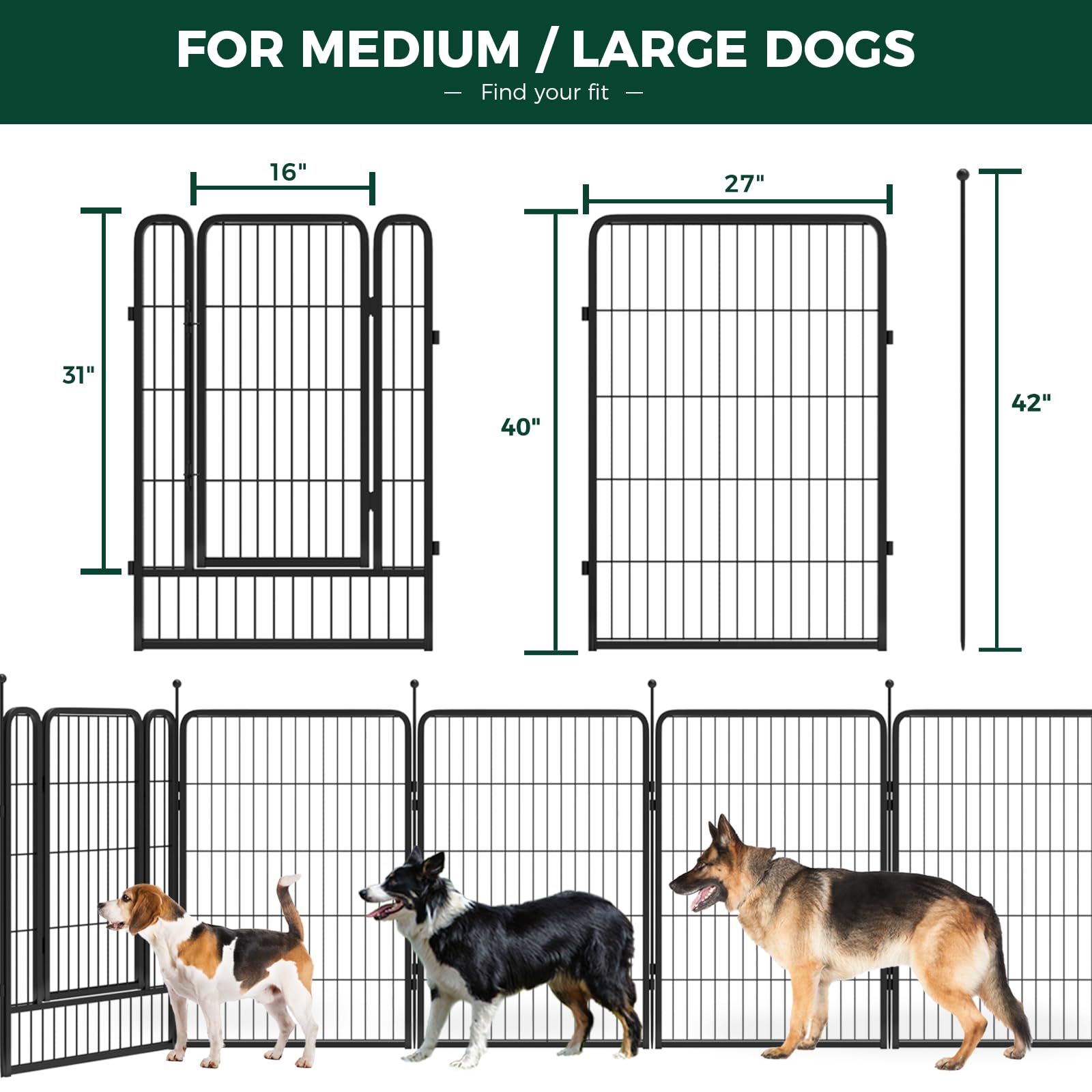 Fxw Rollick Dog Playpen For Yard, Rv Camping, 40 Inch 32 Panels For Medium And Large Dogs│Patented