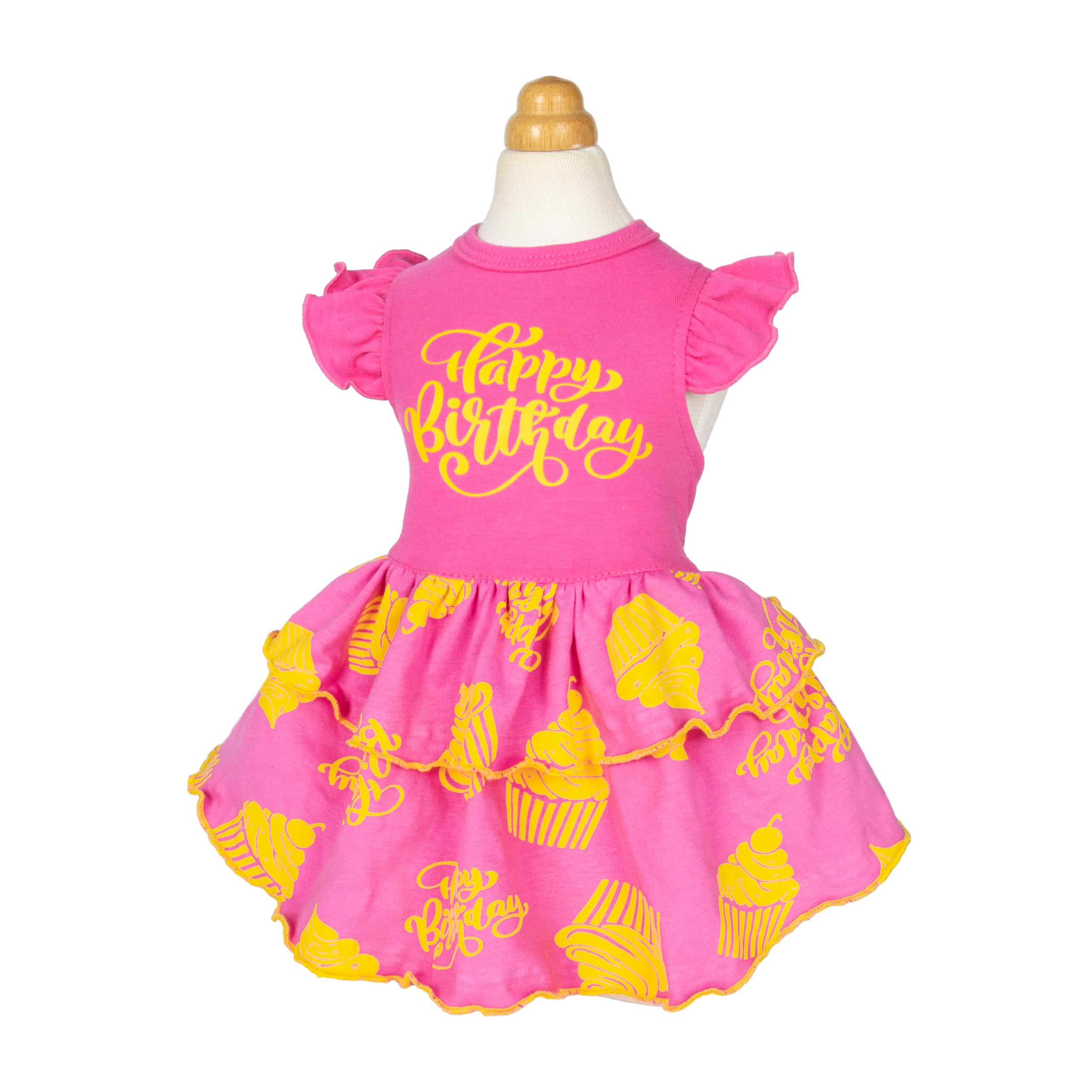 Fitwarm Happy Birthday Dog Tiered Dress, Dog Clothes For Small Dogs Girl, Pet Birthday Outfit, Doggy Apparel, Yellow, Rose Pink,