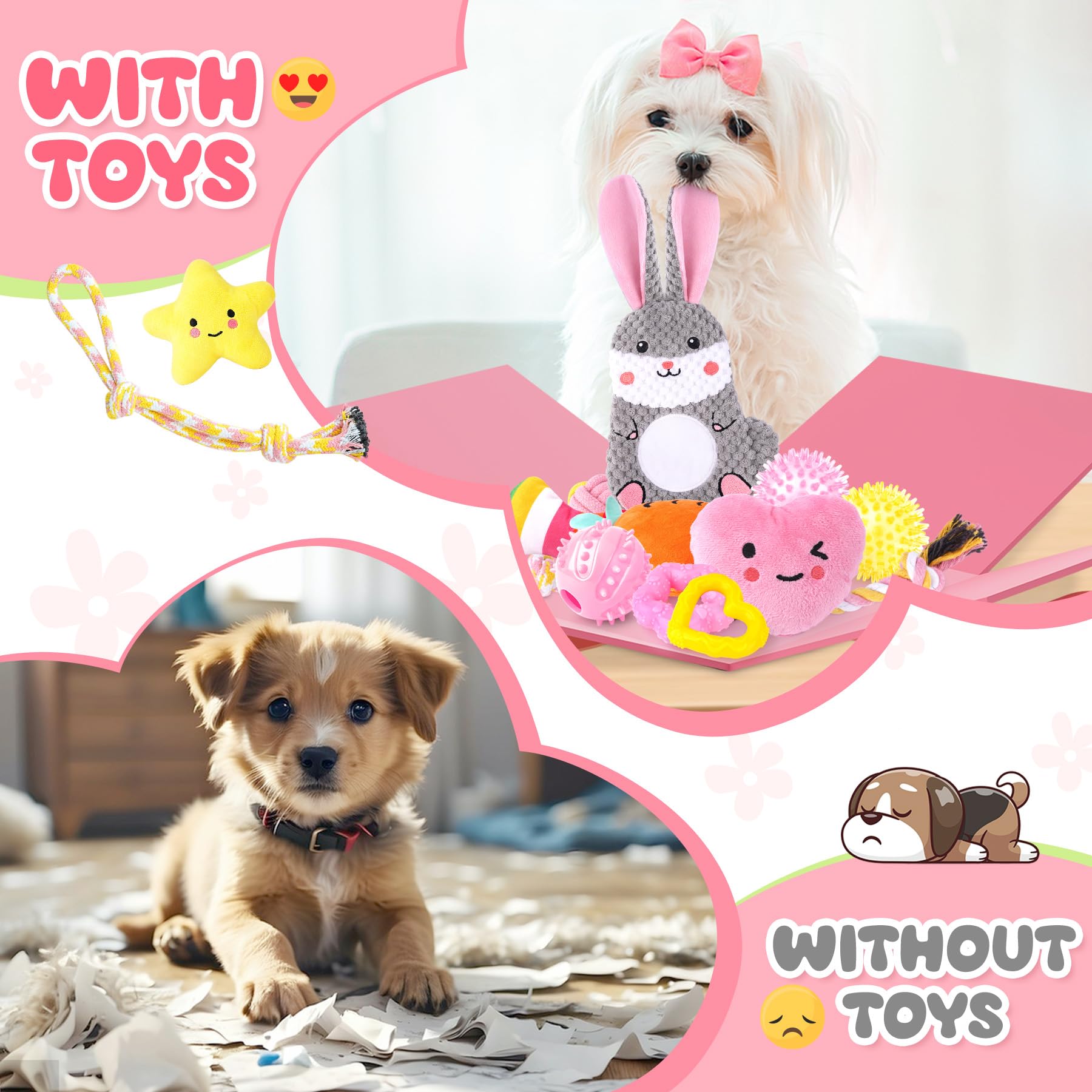 Zeaxuie 23 Pack Pink Puppy Toys For Teething, Small Dog Toys With Cute Puppy Chew Toys, Squeaky Dog Toys, Treat Ball And Interactive Rope Toys