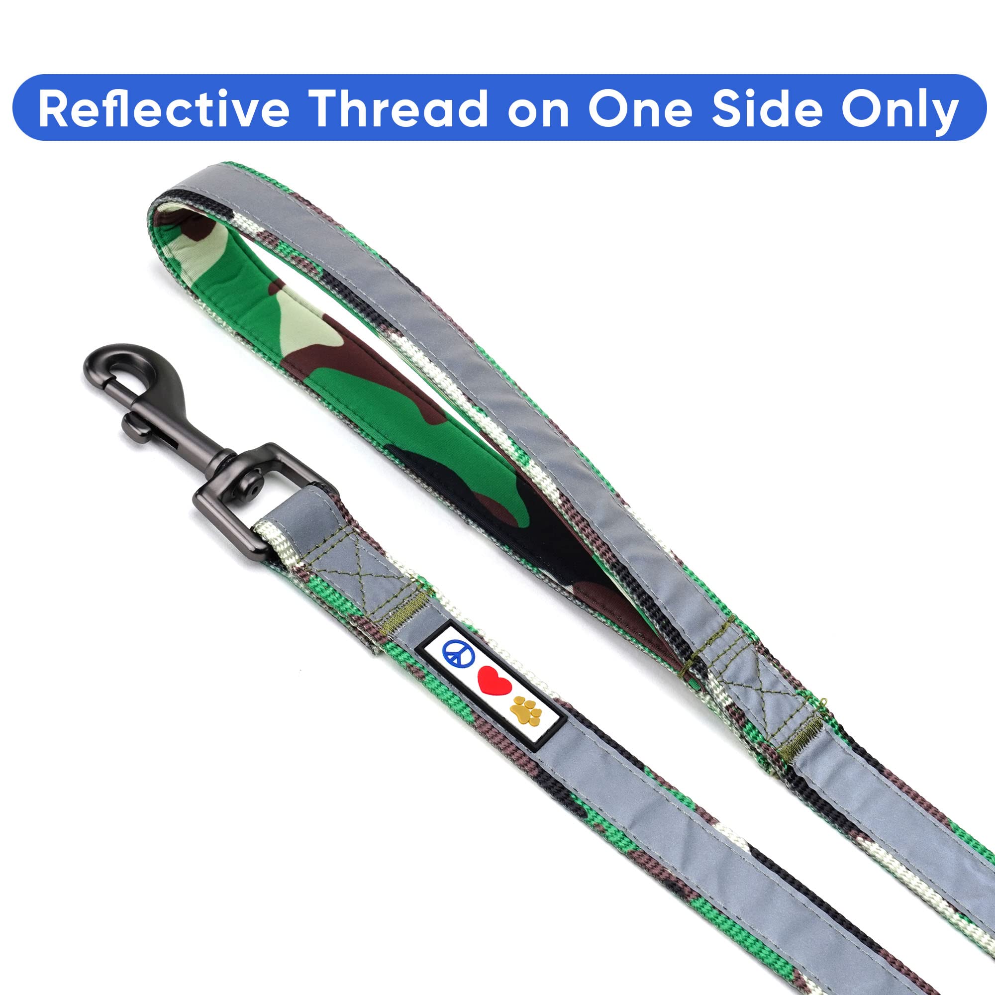 Pawtitas 6 FT Padded Dog Leash with Comfortable Neoprene Padding Handle - Camo Green Lead | Medium Reflective Dog Leash with Hig