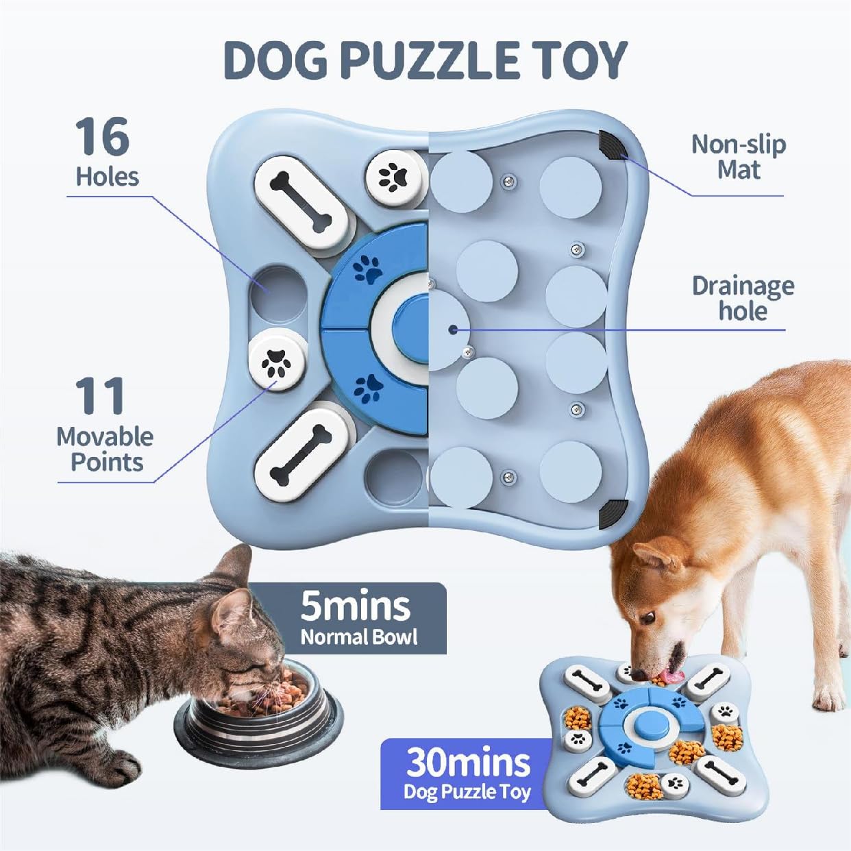 Interactive Dog Puzzle Toys, Slow Feeder Treats Dispenser with Squeaker for Mental Stimulation, Food Dispensing Toy for Small Me