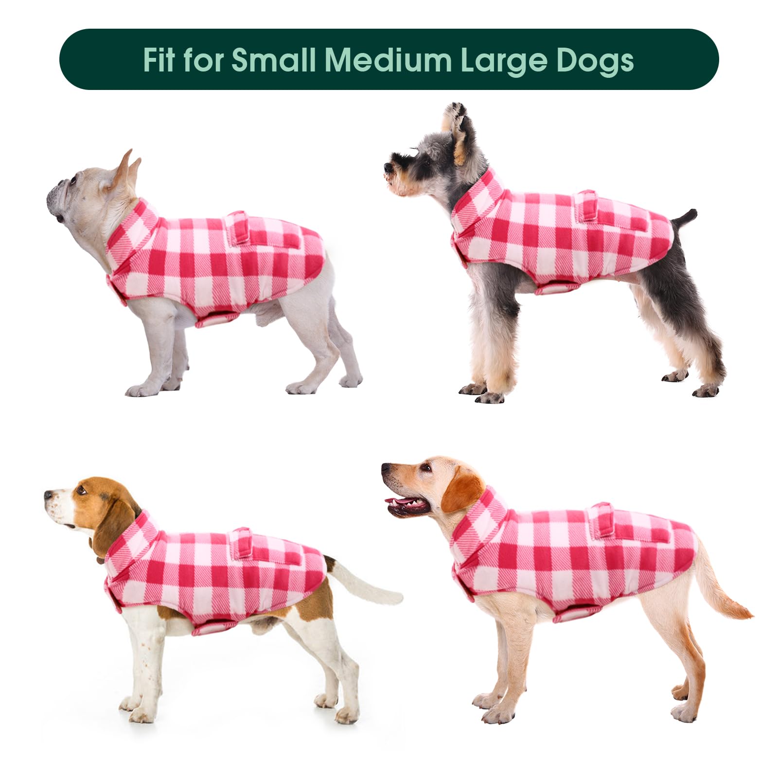 Kuoser Winter Coat, Windproof Fleece Jacket British Style Plaid Cold Weather Vest, Reversible Cozy Warm Dog Clothes, Pet Apparel