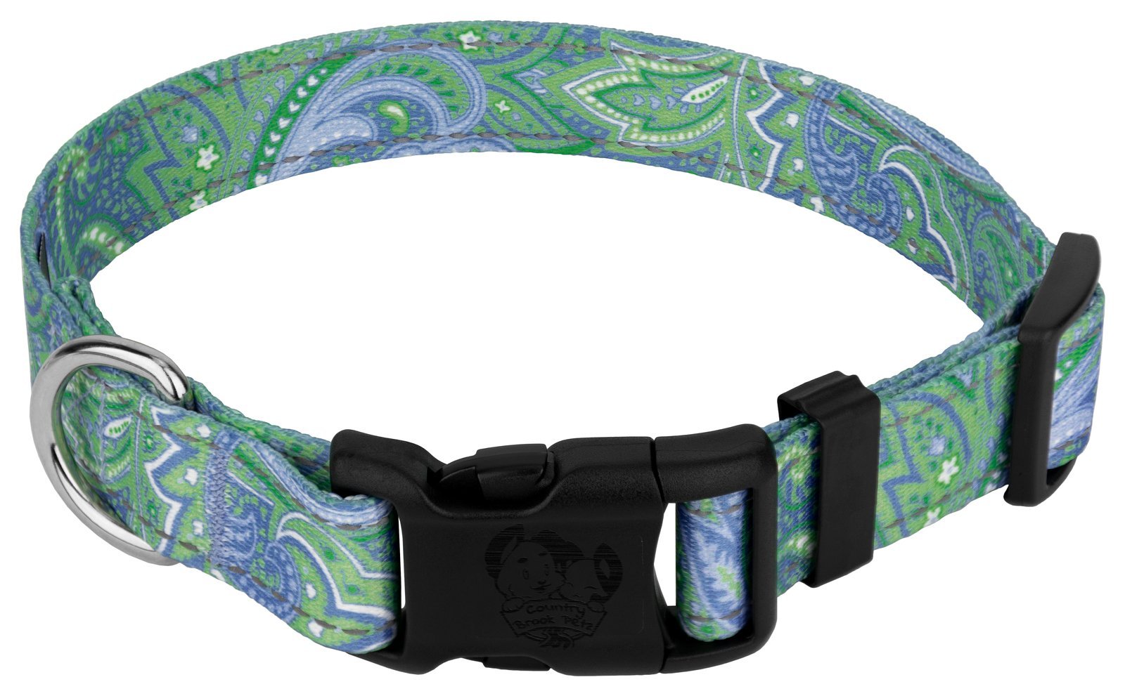 Country Brook Petz - Deluxe Green Paisley Reflective Dog Collar Collection Featured Night Safe Designs (1 Inch, Large)