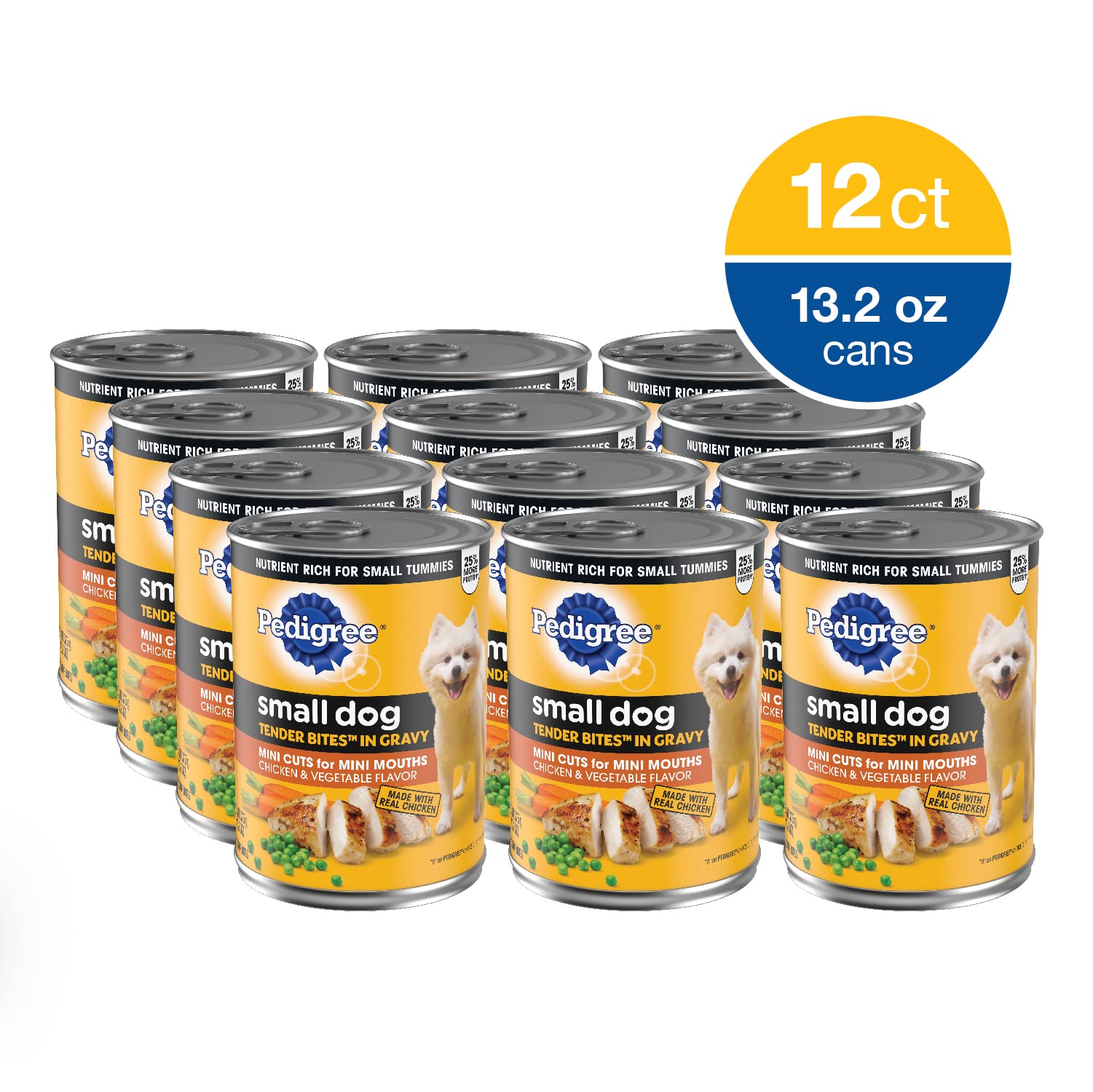 Pedigree Small Dog Tender Bites in Gravy Wet Dog Food, Chicken & Vegetable Flavor, 13.2 oz. Cans, 12 Count