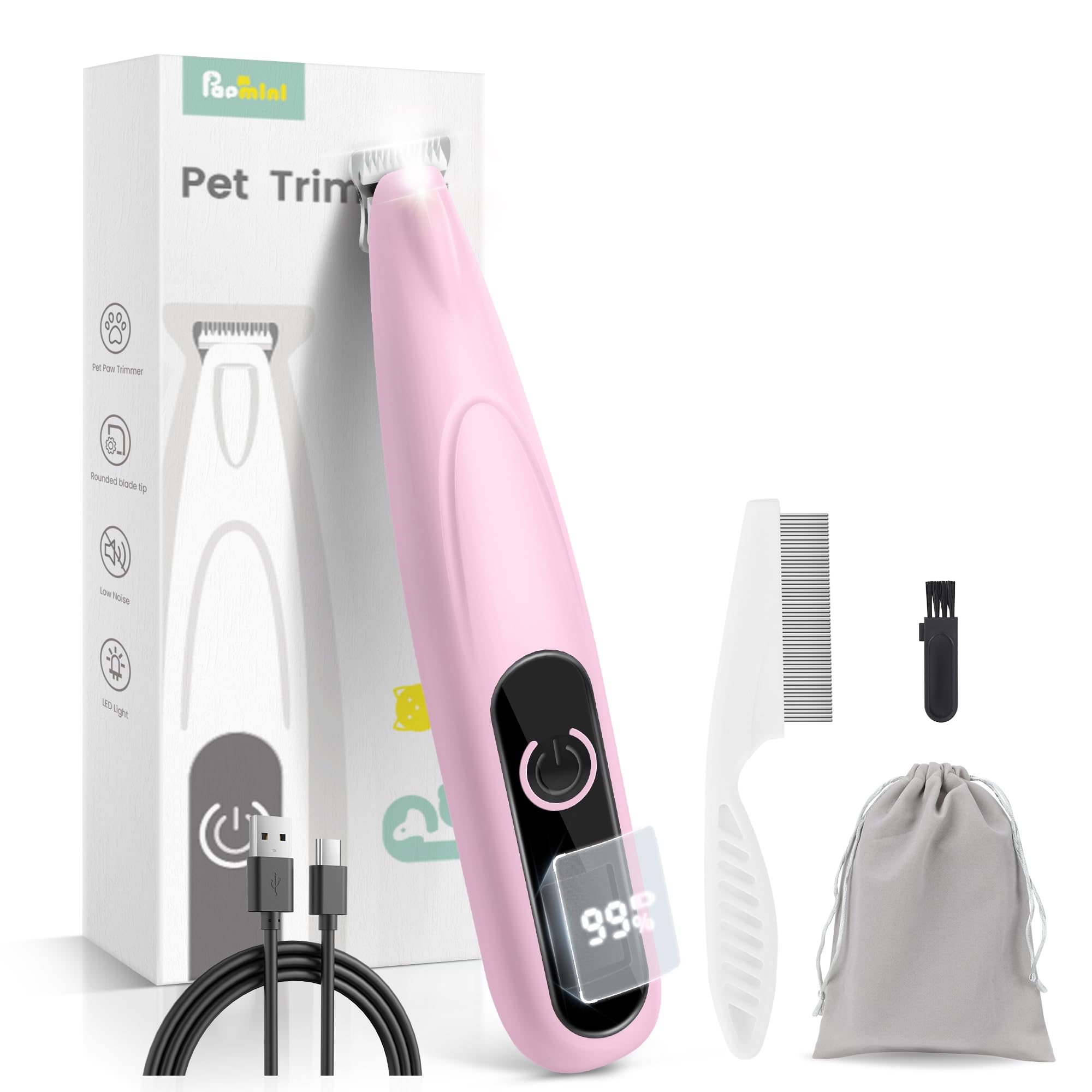 Papmini Dog Clippers For Grooming With Led Display,35Db Ultra-Low Noise Dog Grooming Clippers,Cordless Dog Paw Trimmer With Led 