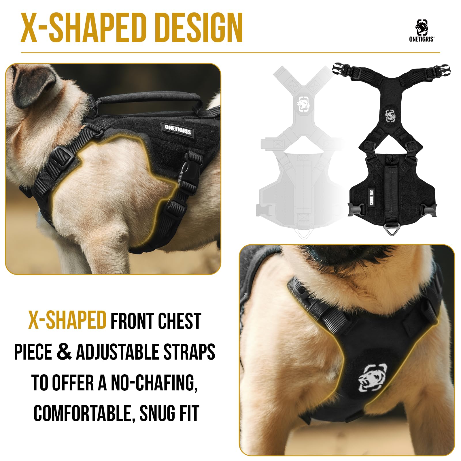 ONETIGRIS Mini Trooper Dog Harness & Leash Set, No Pull, Adjustable, XS, Black, Nylon, Model DG-GBX36