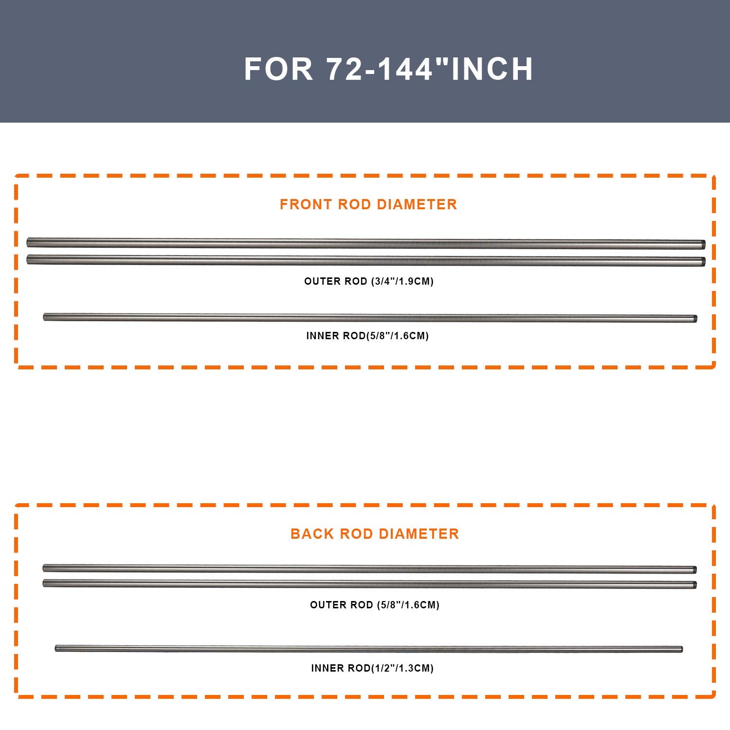 Double Curtain Rods Matte Brushed Grey,Room Darkening Curtain Rod 72-144 Inches,Adjustable 34 Inches Front And 58 Inches Back Qu
